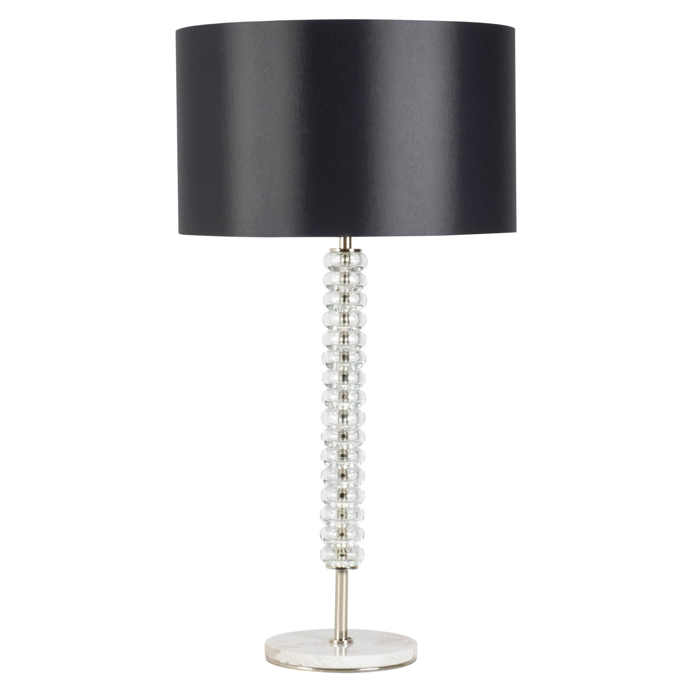 Lampe de table moderne Saldanha SET/2, base en marbre, abat-jour noir, fait main au Portugal