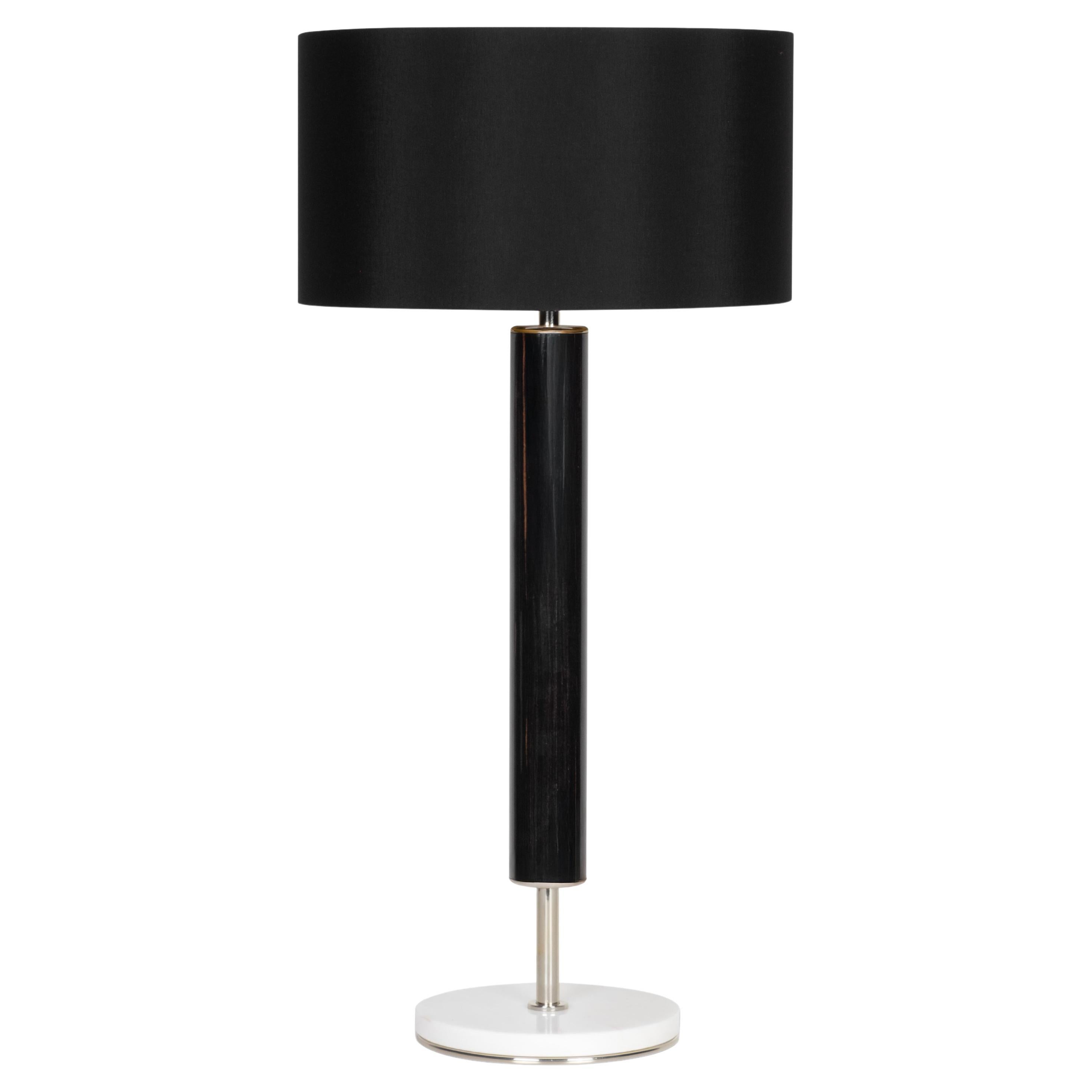 Lampe de table moderne Saldanha SET/2, base en marbre, abat-jour noir, fait main au Portugal