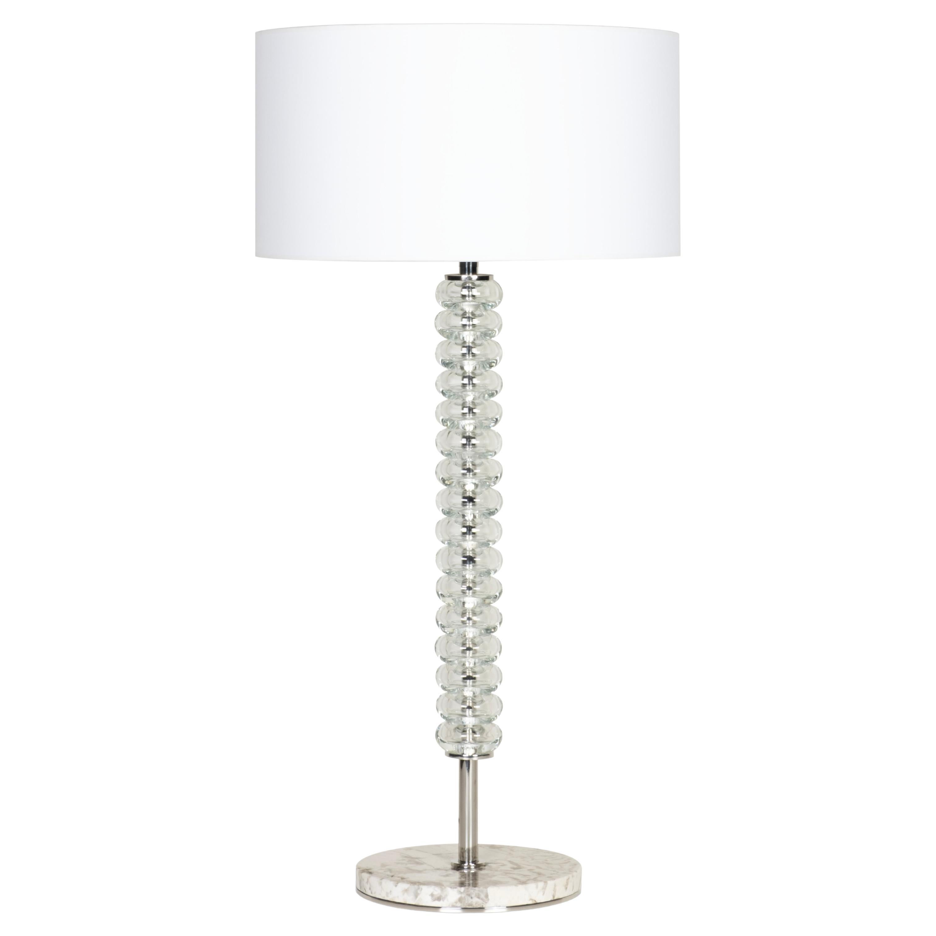 Lampada da tavolo moderna Saldanha SET/2, quarzo, paralume bianco, fatta a mano in Portogallo
