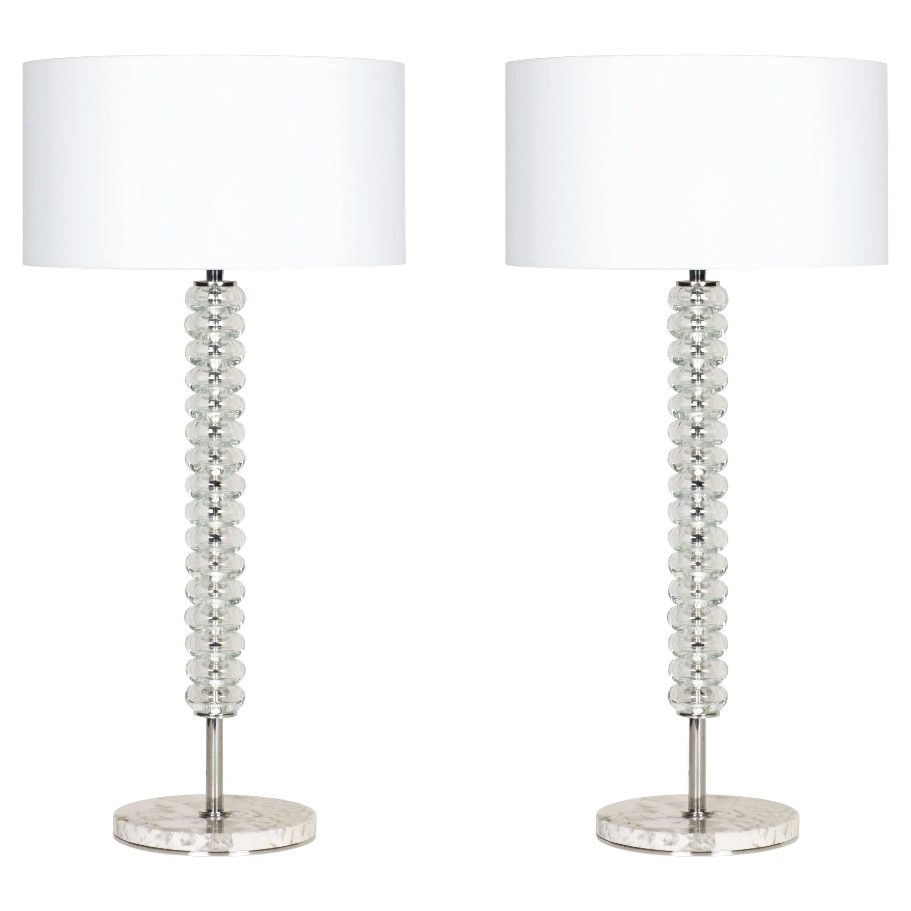 Modern Saldanha Table Lamp SET/2, Quartz, White Shade, Handmade in Portugal