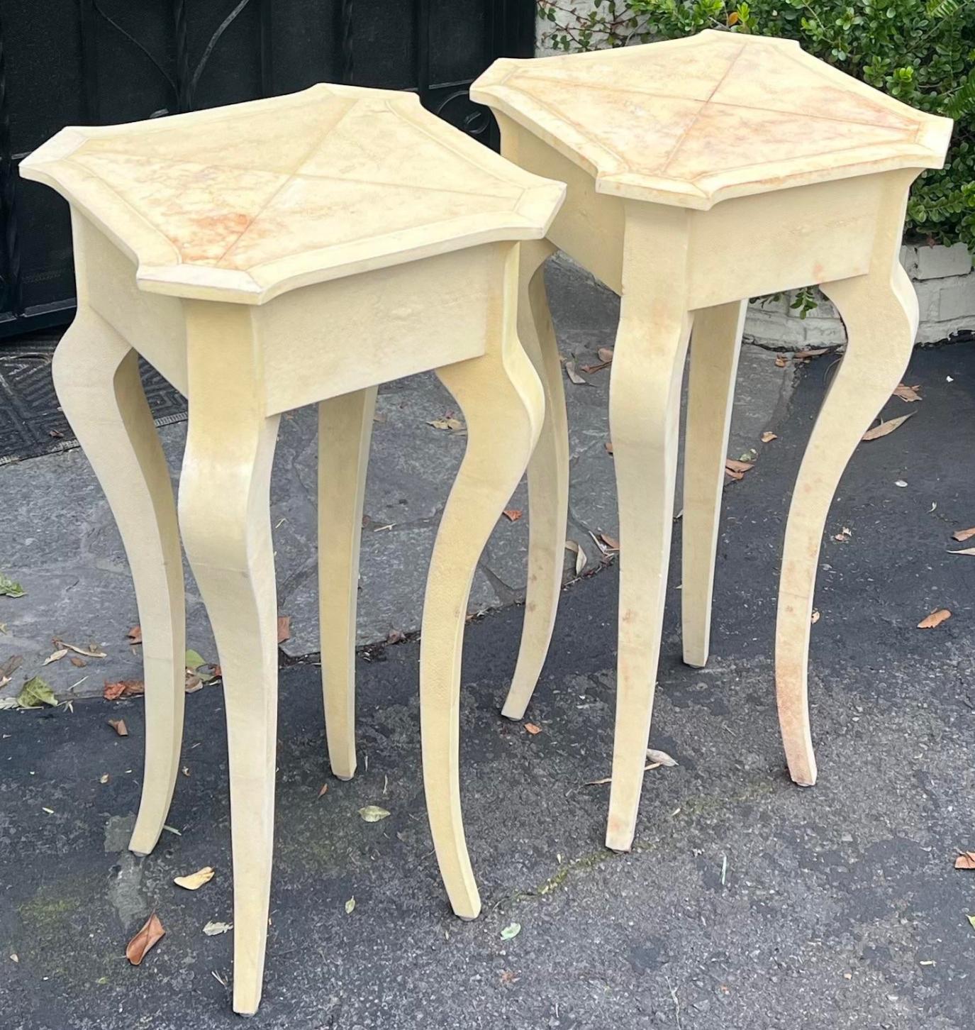Modern Sally Sirkin Lewis for J. Robert Scott Shagreen Side Tables - a Pair In Good Condition In LOS ANGELES, CA