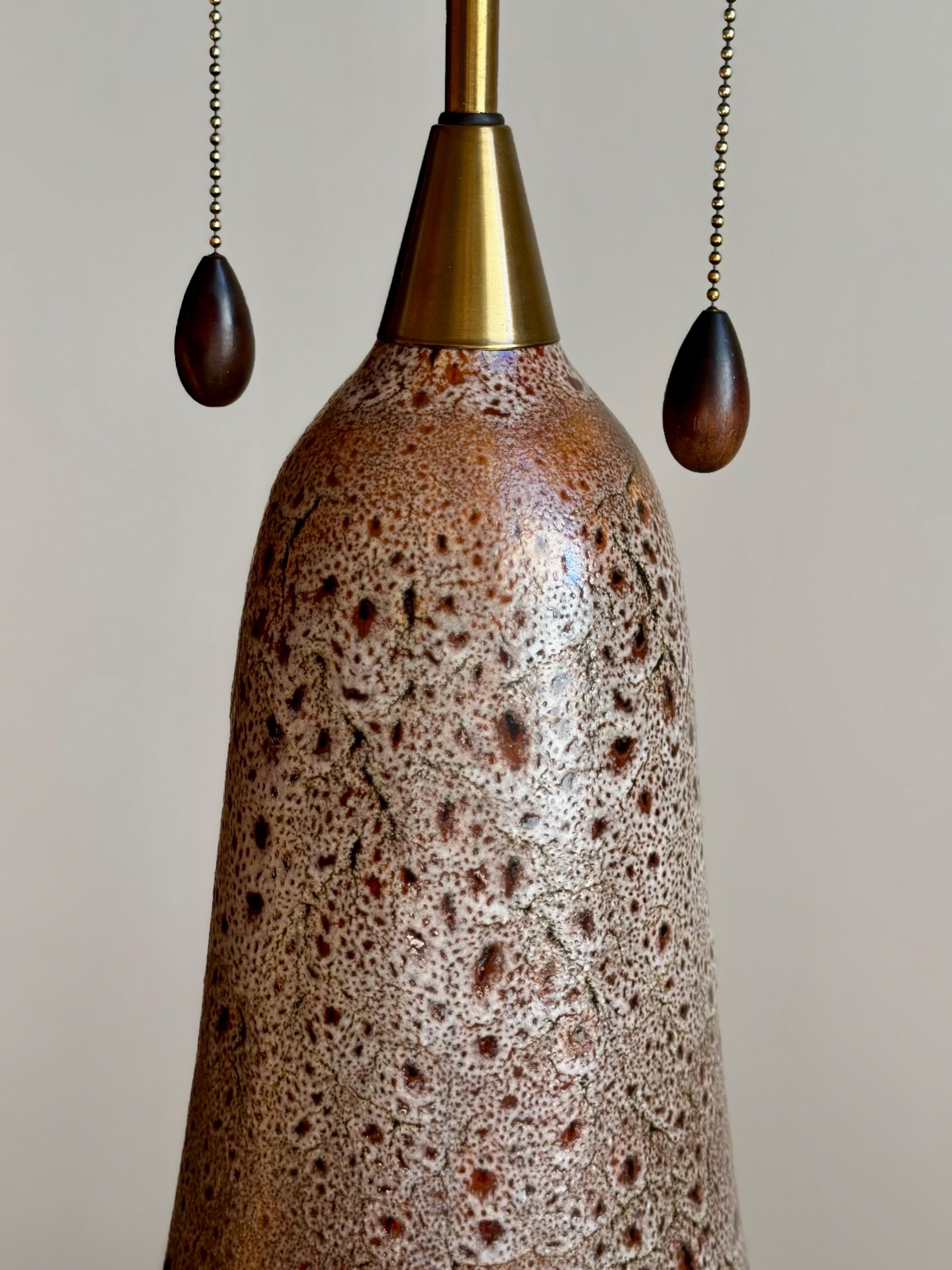 American Modern Salt Glazed Oblong Ceramic Table Lamp, 1960 For Sale