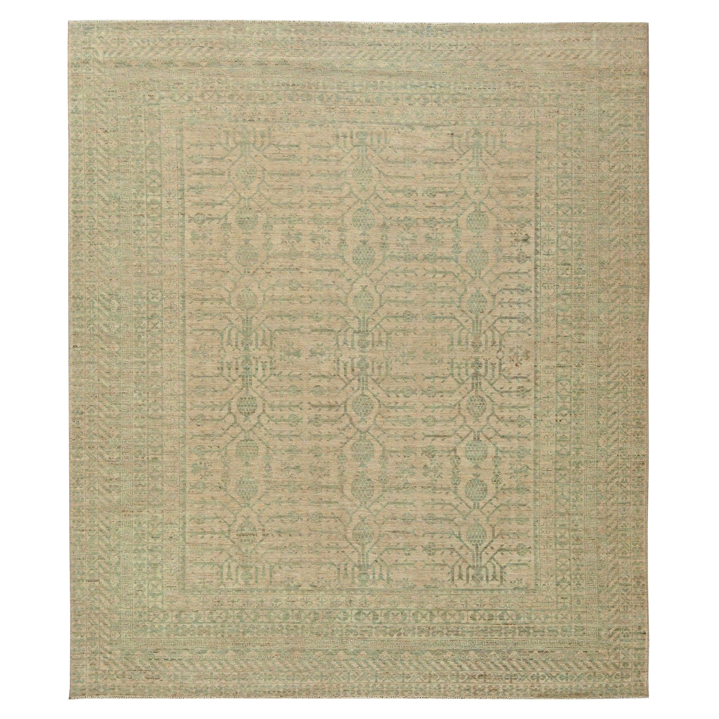 Modern Samarkand Taupe and Light Gray Handmade Wool Rug For Sale at 1stdibs