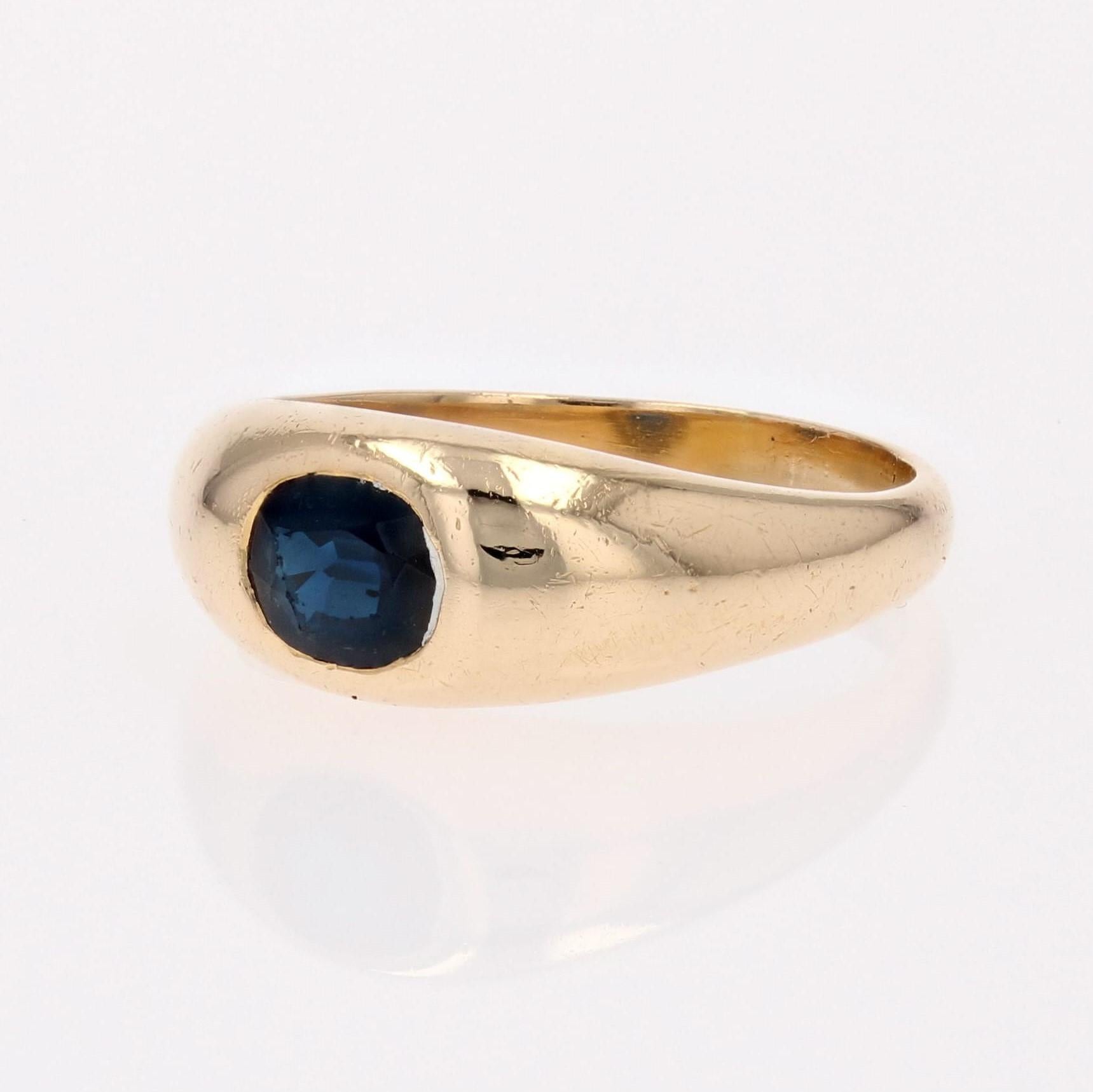 Oval Cut Modern Sapphire 18 Karat Yellow Gold Bangle Ring For Sale