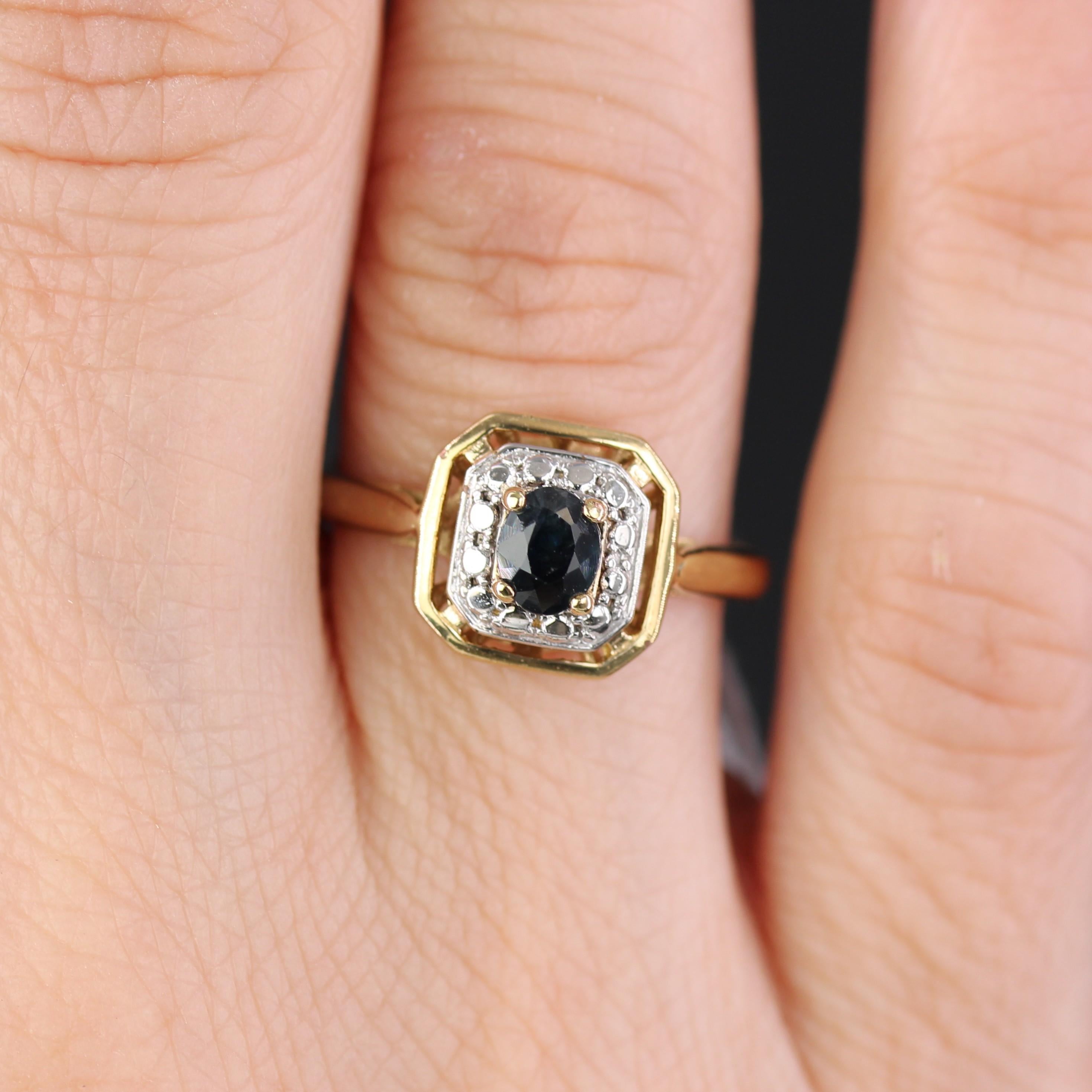 Moderner achteckiger Saphirring aus 18 Karat Gelbweißgold Damen im Angebot