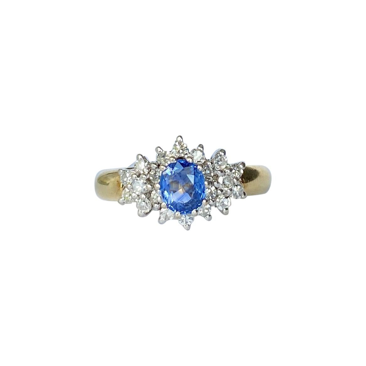 Modern Sapphire and Diamond 18 Carat Gold Cluster Ring