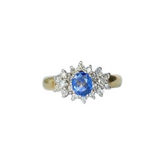 Modern Sapphire and Diamond 18 Carat Gold Cluster Ring