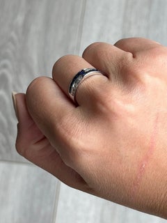 Modern Sapphire and Diamond 18 Carat White Gold Cross over Ring