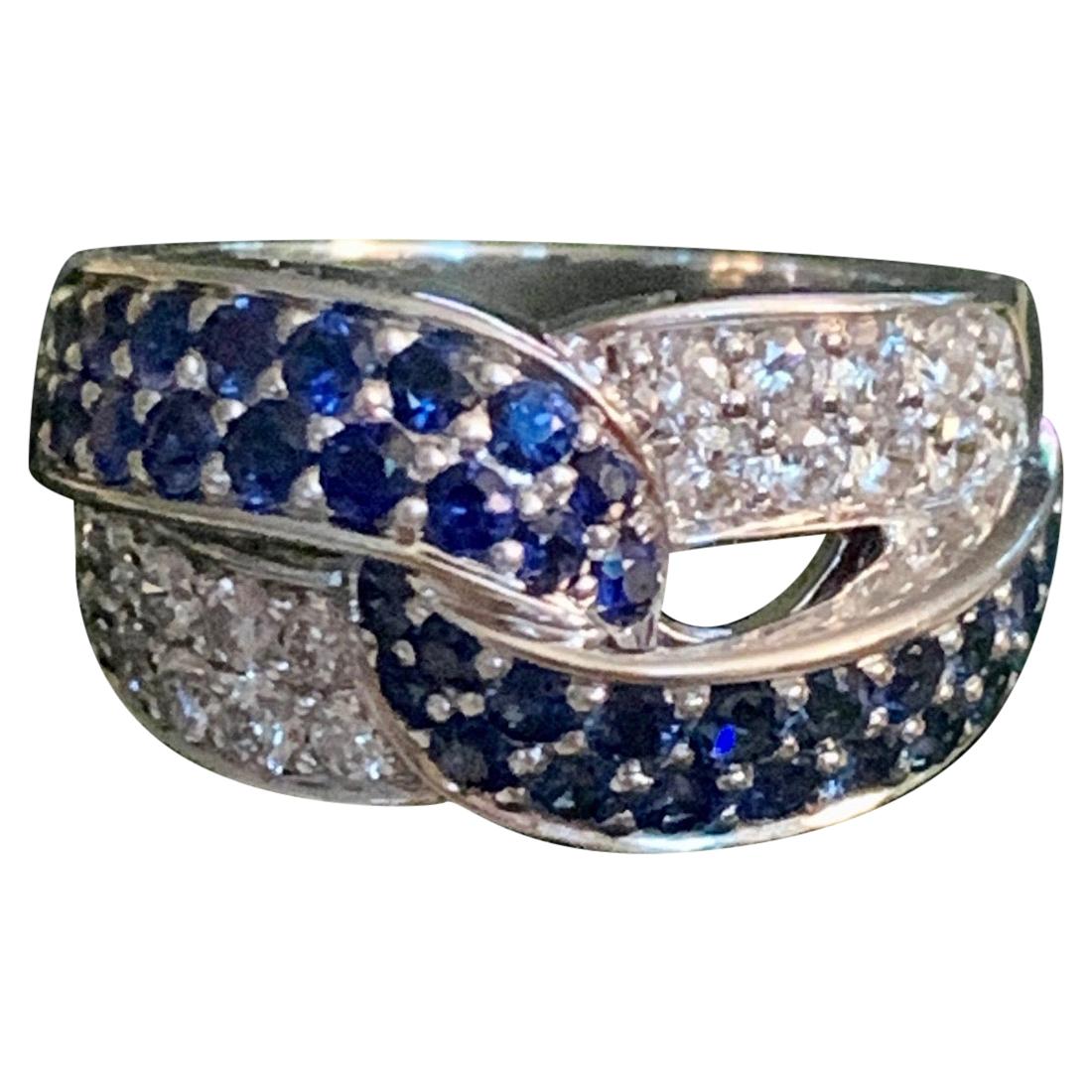 Modern Sapphire and Diamond 18 Karat White Gold Fashion Ring - Size 6 1/2 For Sale
