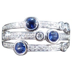 Modern Sapphire and Diamond Bubble Ring in Platinum