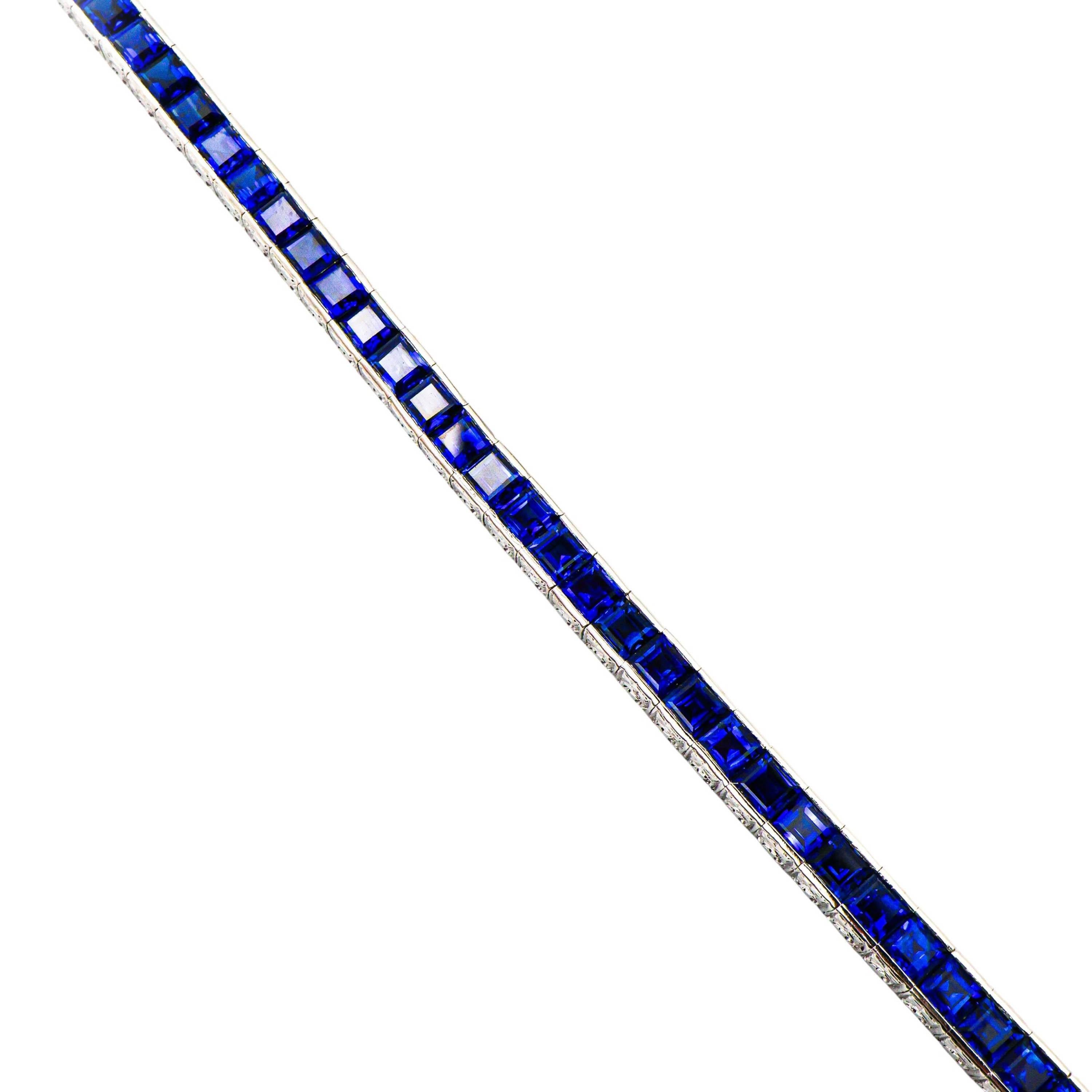 Women's Modern Sapphire and Platinum Line Bracelet, 7.36 Carats For Sale