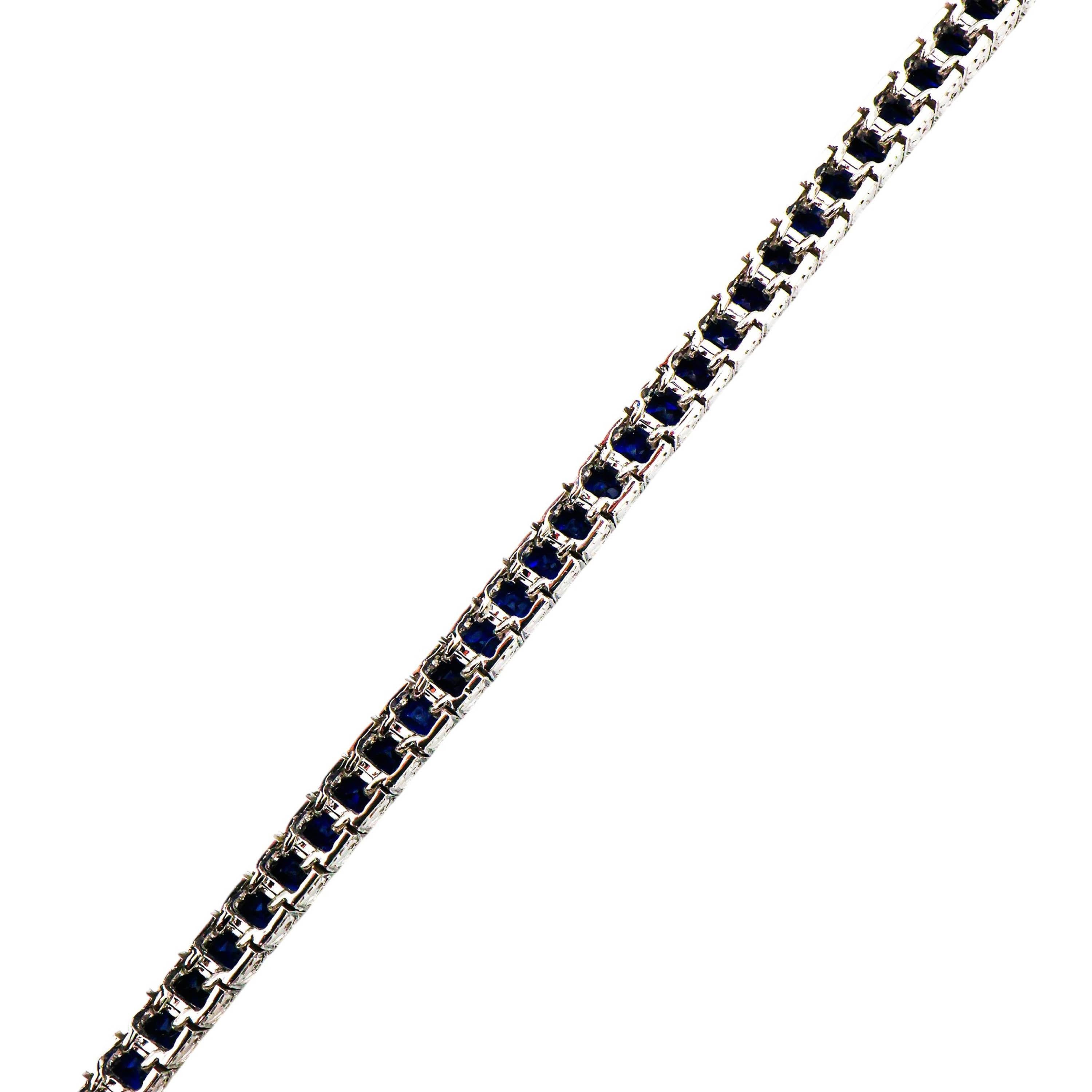 Modern Sapphire and Platinum Line Bracelet, 7.36 Carats For Sale 1