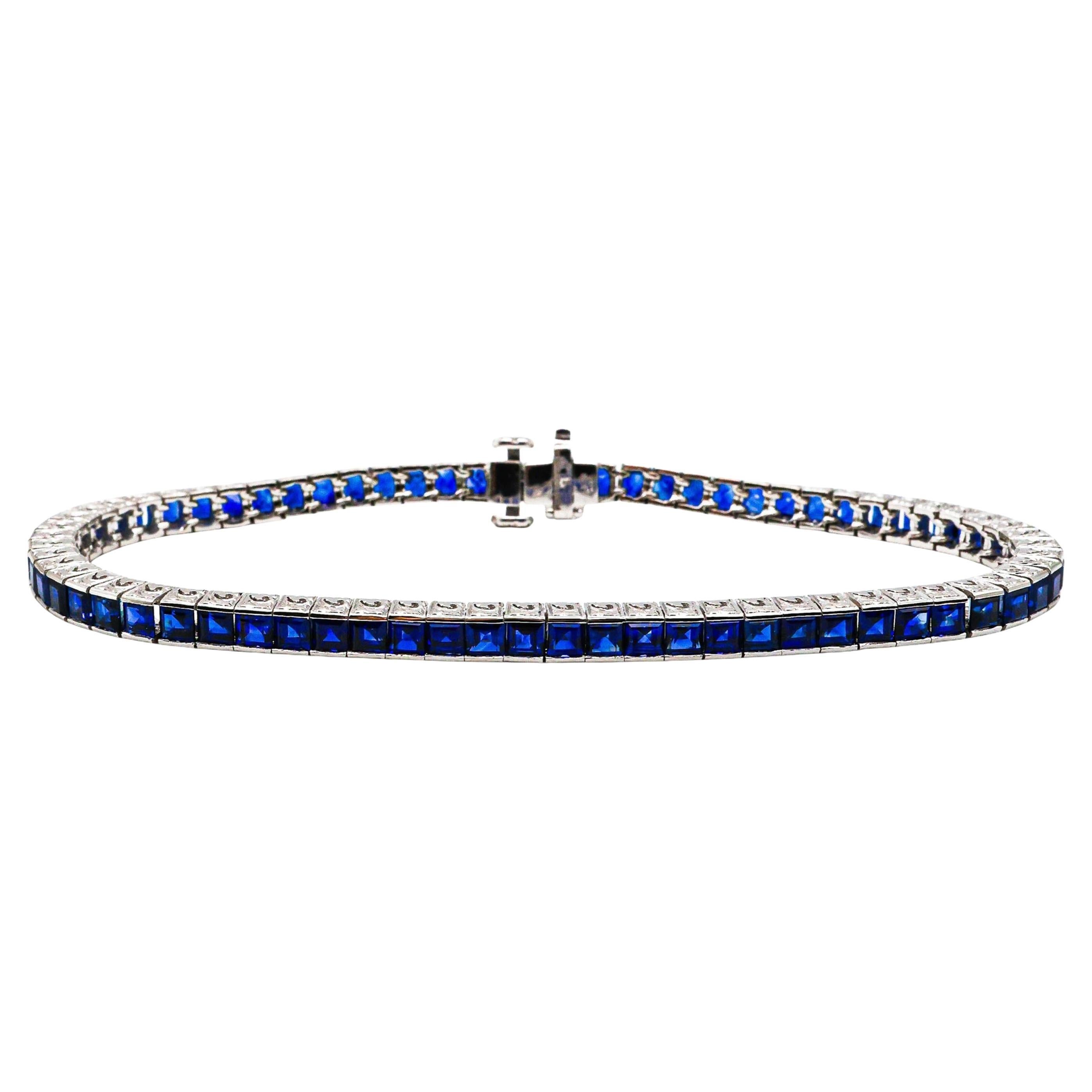 Modern Sapphire and Platinum Line Bracelet, 7.36 Carats