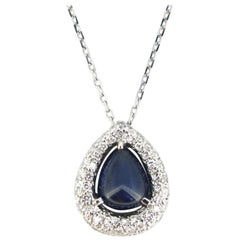 Modern Sapphire Cabochon Cut Diamonds 18 Karat Gold Pendant on Chain, Italy