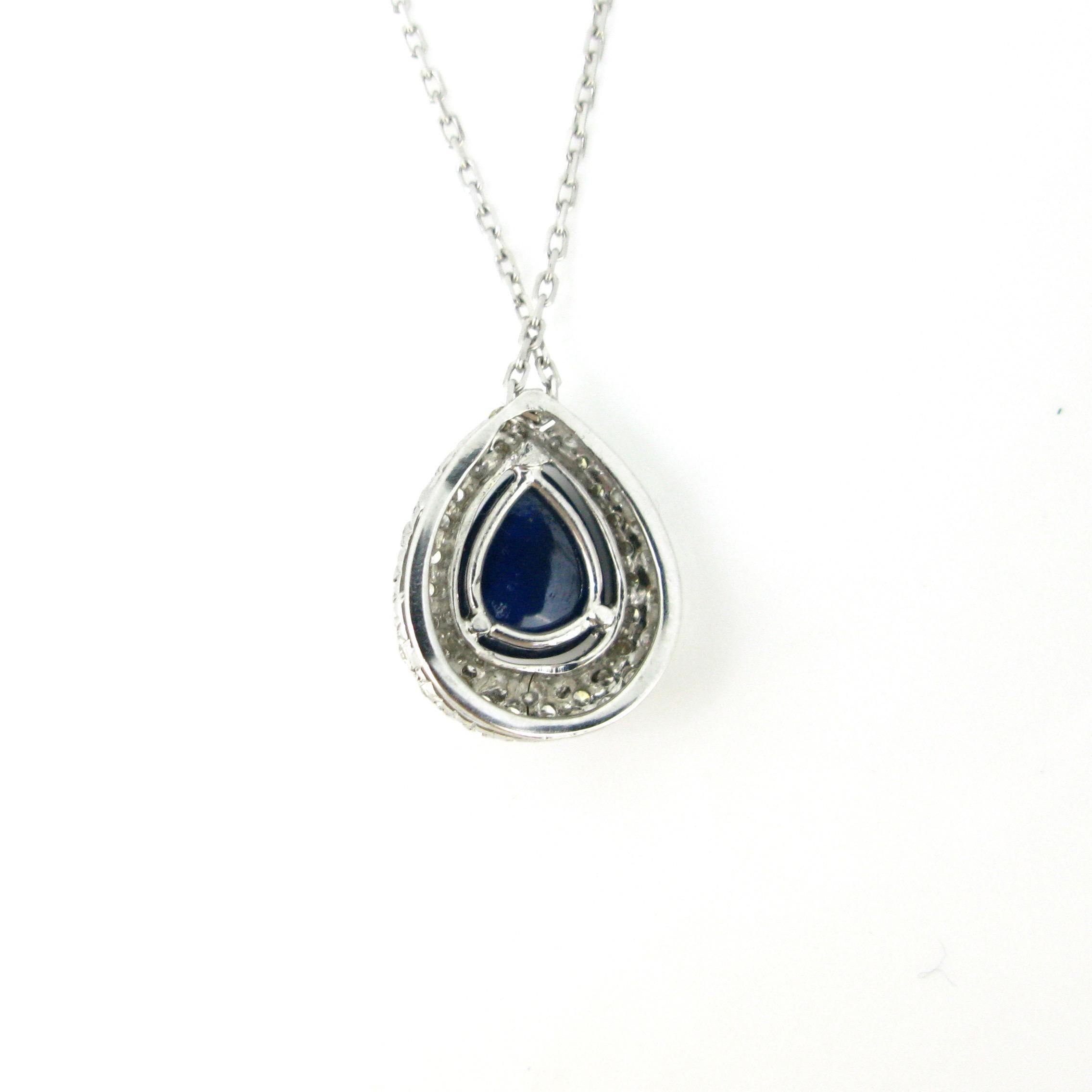 Modern Sapphire Cabochon Cut Diamonds 18 Karat Gold Pendant on Chain, Italy In Excellent Condition In London, GB