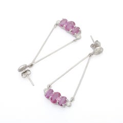 Modern Sapphire Chain Dangle Earrings with Diamond in 18k Solid White Gold