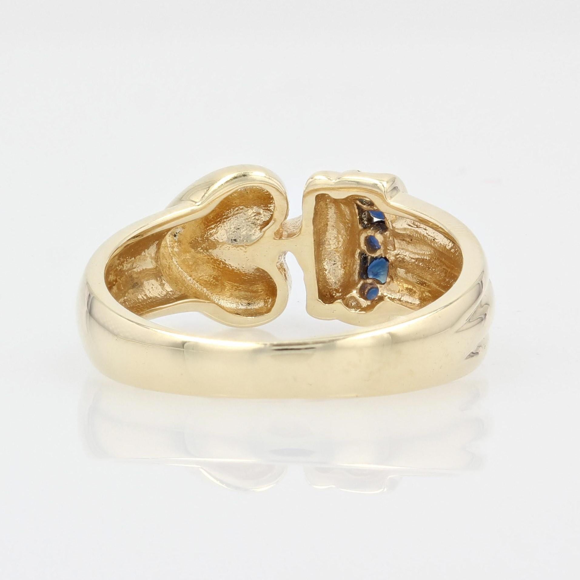 Modern Sapphire Cultured Pearl 14 Karat Yellow Gold Ring 1