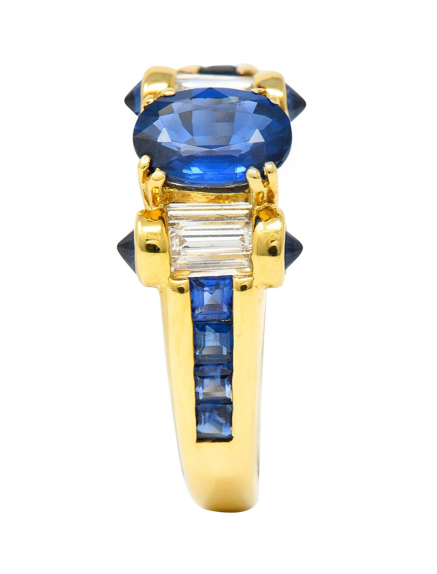 Modern Sapphire Diamond 18 Karat Gold Gemstone Ring 4