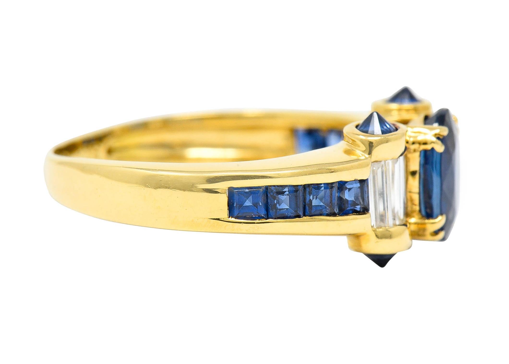Contemporary Modern Sapphire Diamond 18 Karat Gold Gemstone Ring