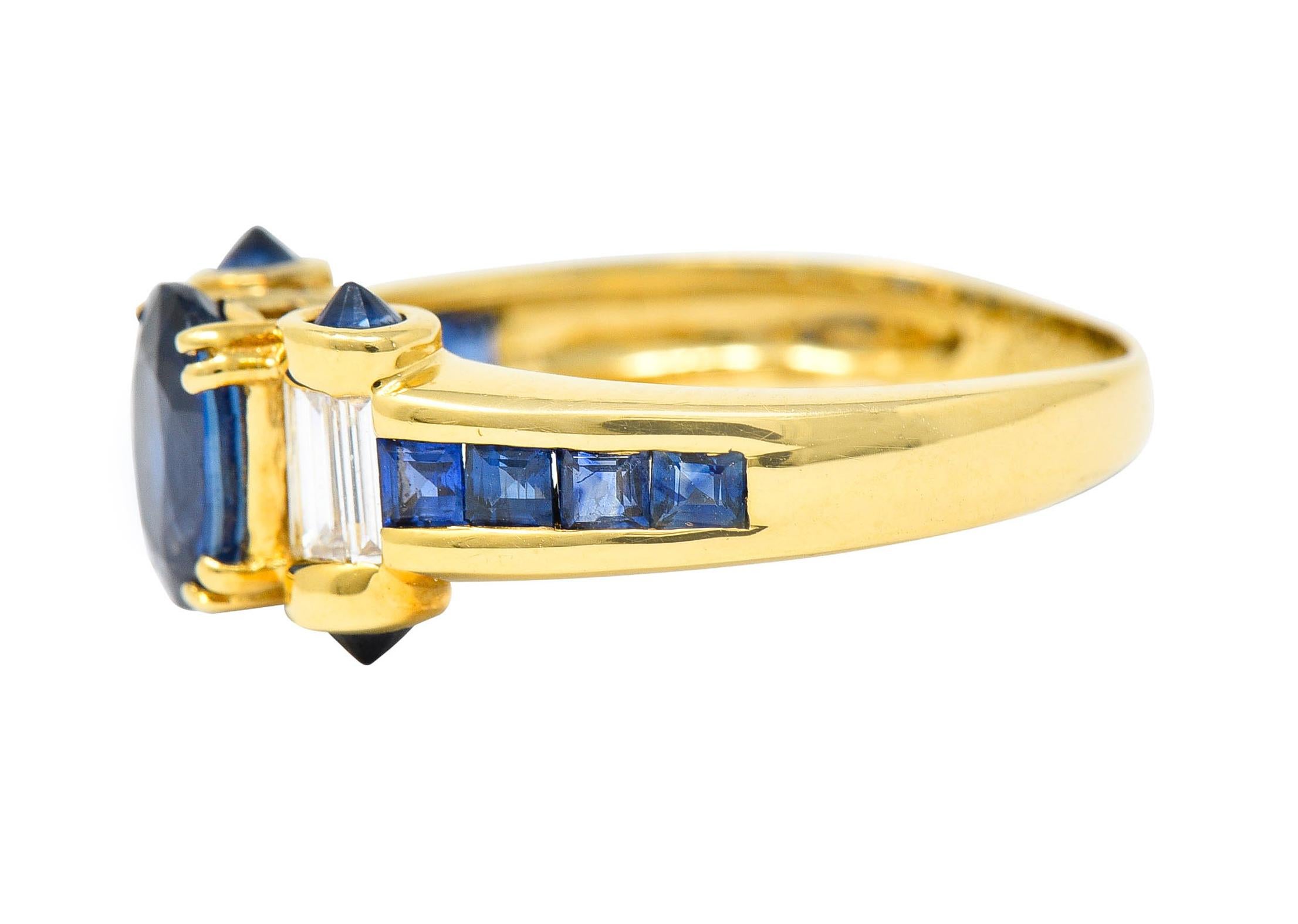Modern Sapphire Diamond 18 Karat Gold Gemstone Ring In Excellent Condition In Philadelphia, PA