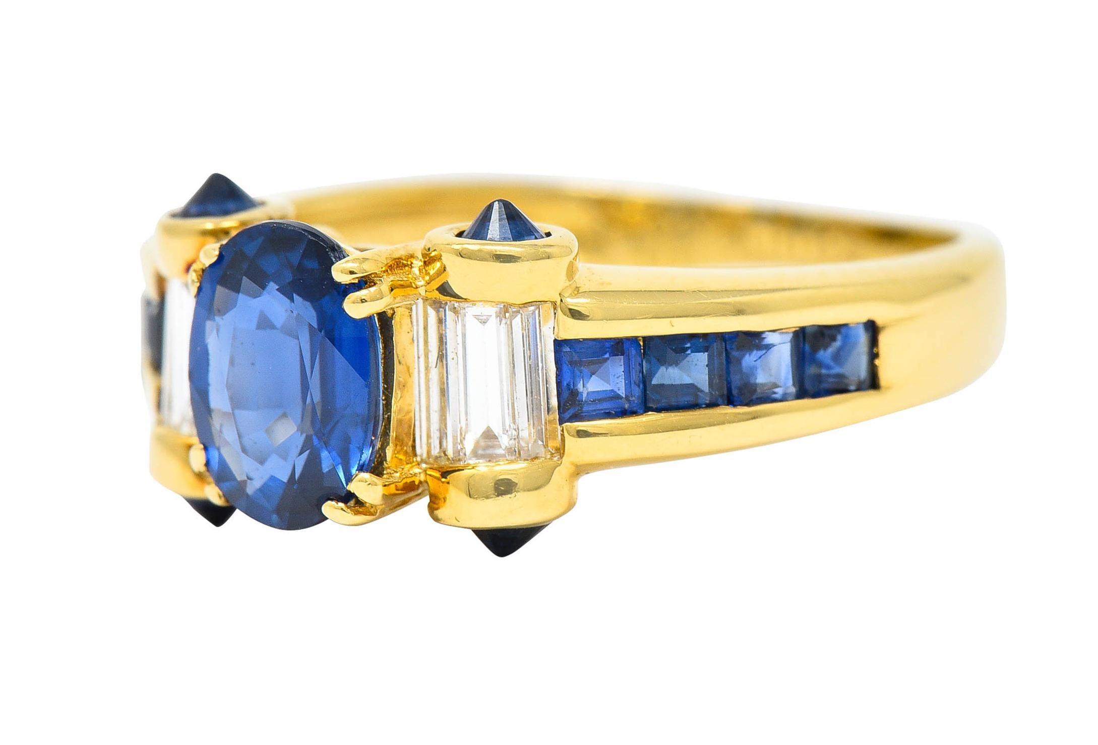 Oval Cut Modern Sapphire Diamond 18 Karat Gold Gemstone Ring
