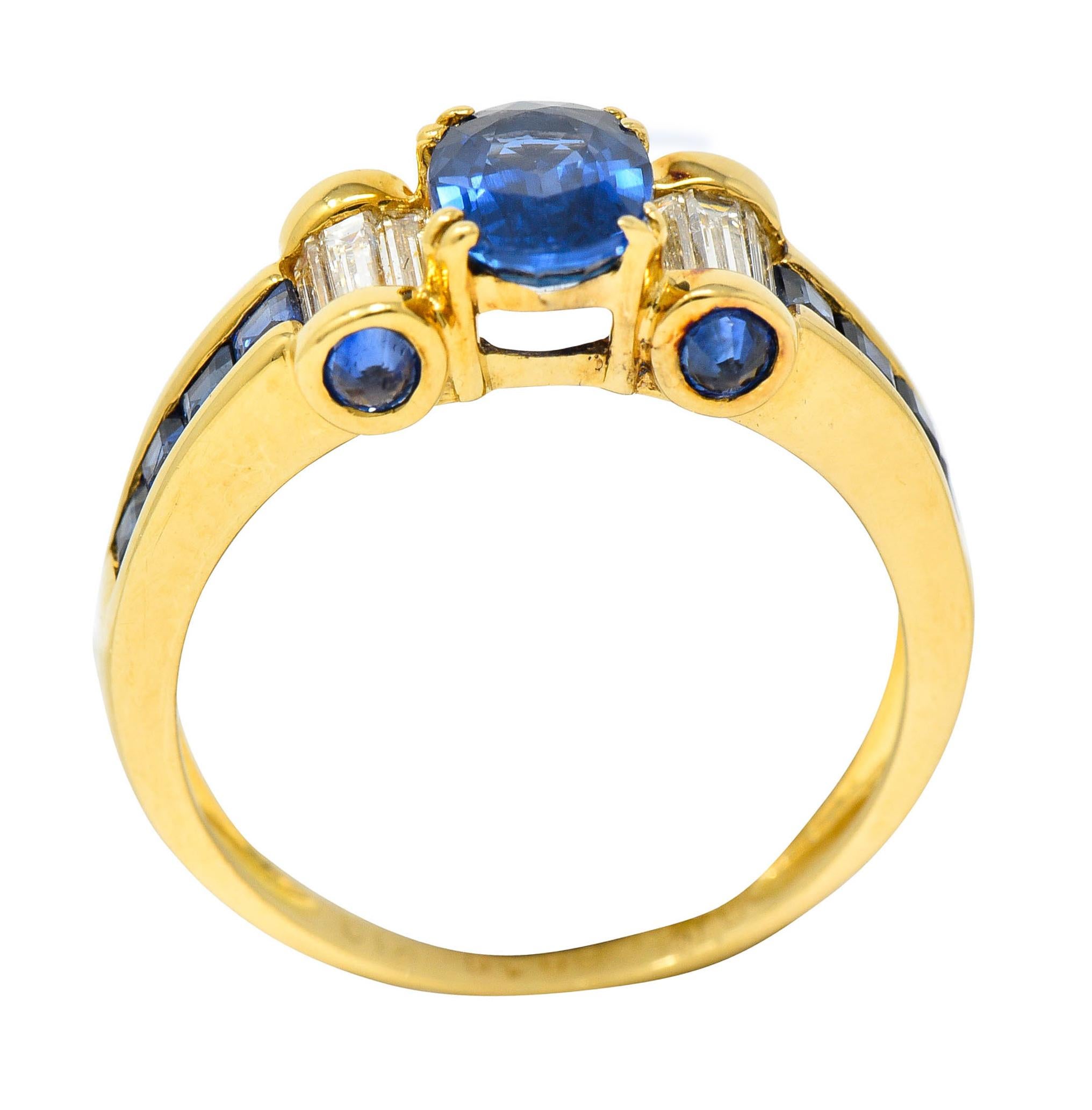 Modern Sapphire Diamond 18 Karat Gold Gemstone Ring 2
