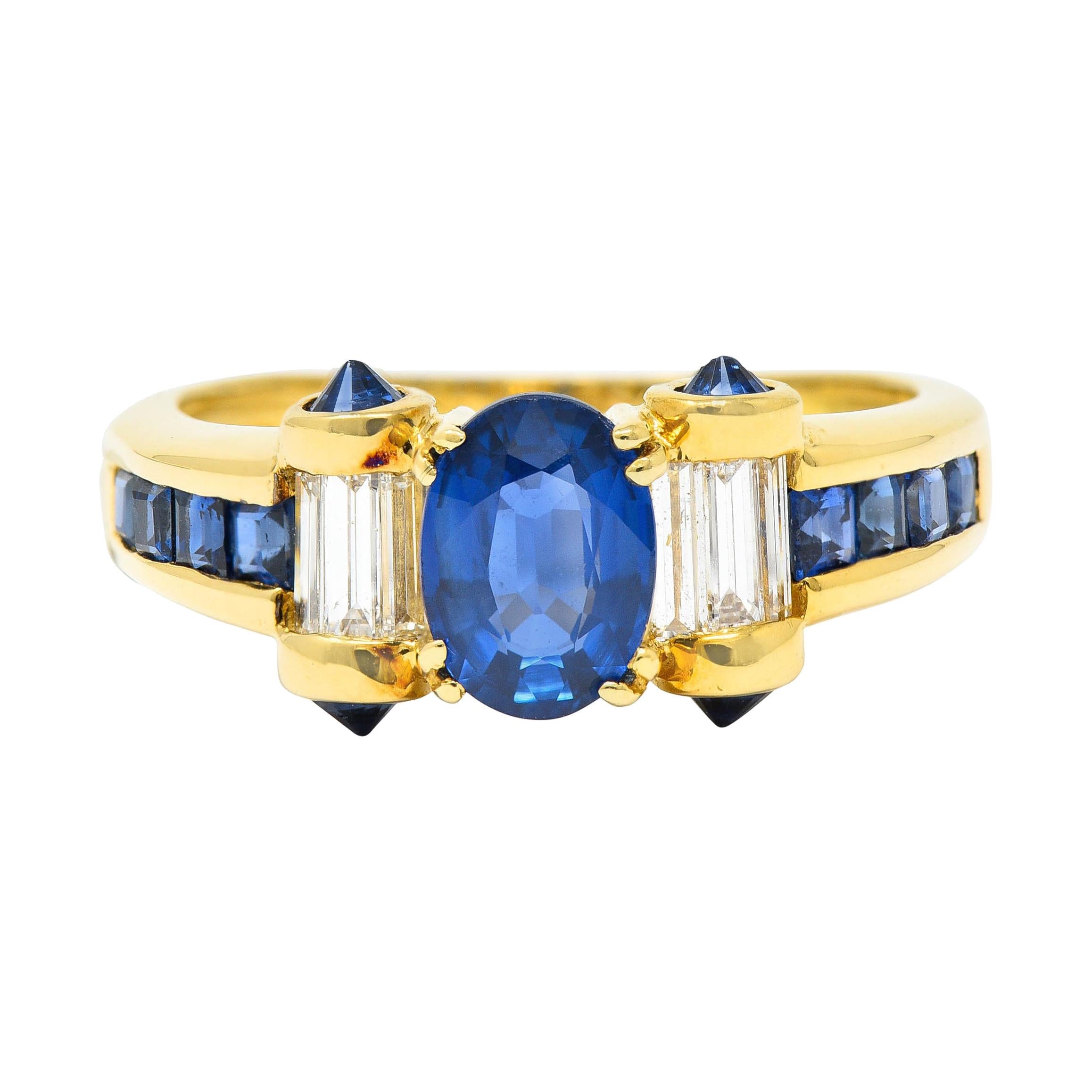 Modern Sapphire Diamond 18 Karat Gold Gemstone Ring