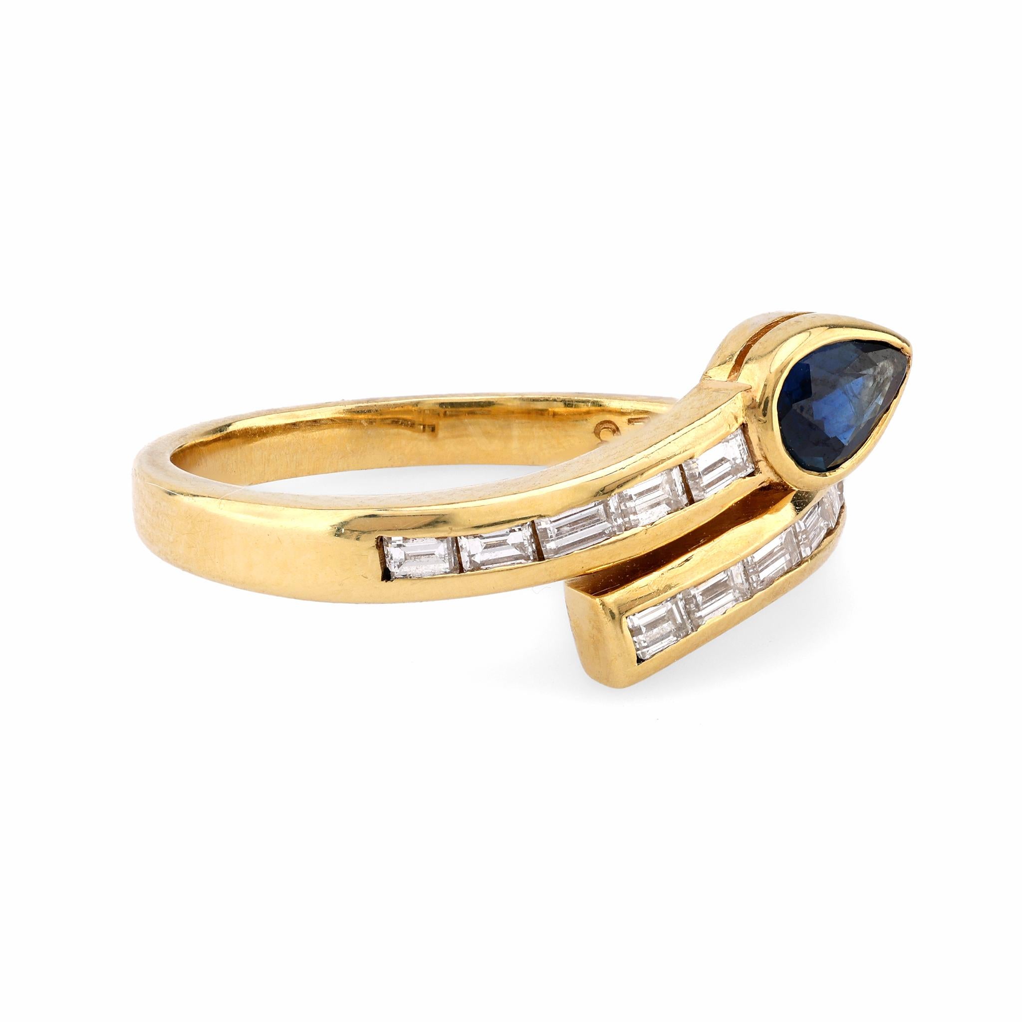 Modern Sapphire Diamond 18K Yellow Gold Snake Bypass Ring In Excellent Condition In Beverly Hills, CA