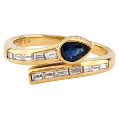 Modern Sapphire Diamond 18K Yellow Gold Snake Bypass Ring
