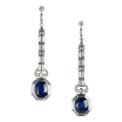 Modern Sapphire, Diamond and Platinum Drop Earrings