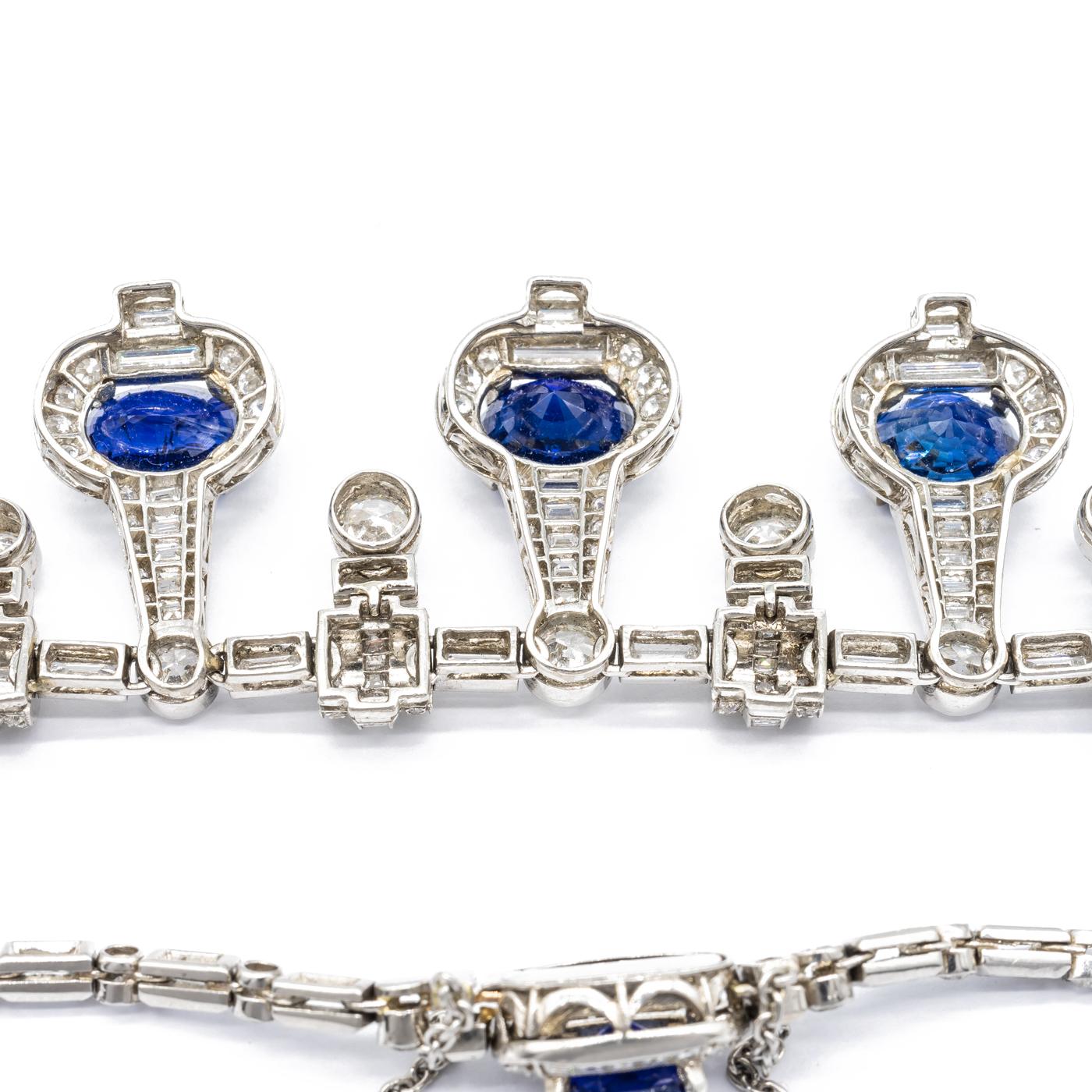 Modern Sapphire, Diamond and Platinum Fringe Necklace, 33.40 Carats For Sale 1