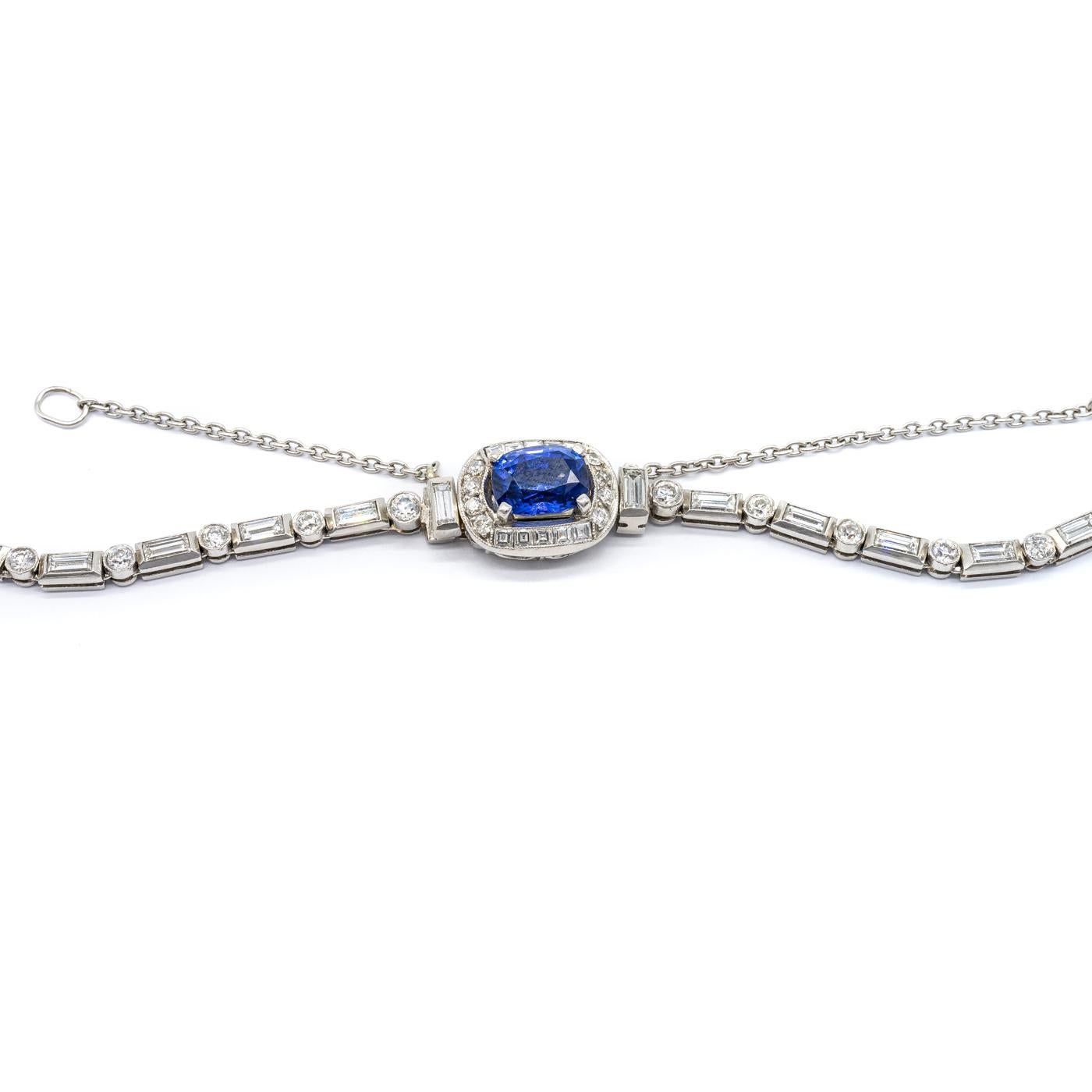 Modern Sapphire, Diamond and Platinum Fringe Necklace, 33.40 Carats For Sale 2