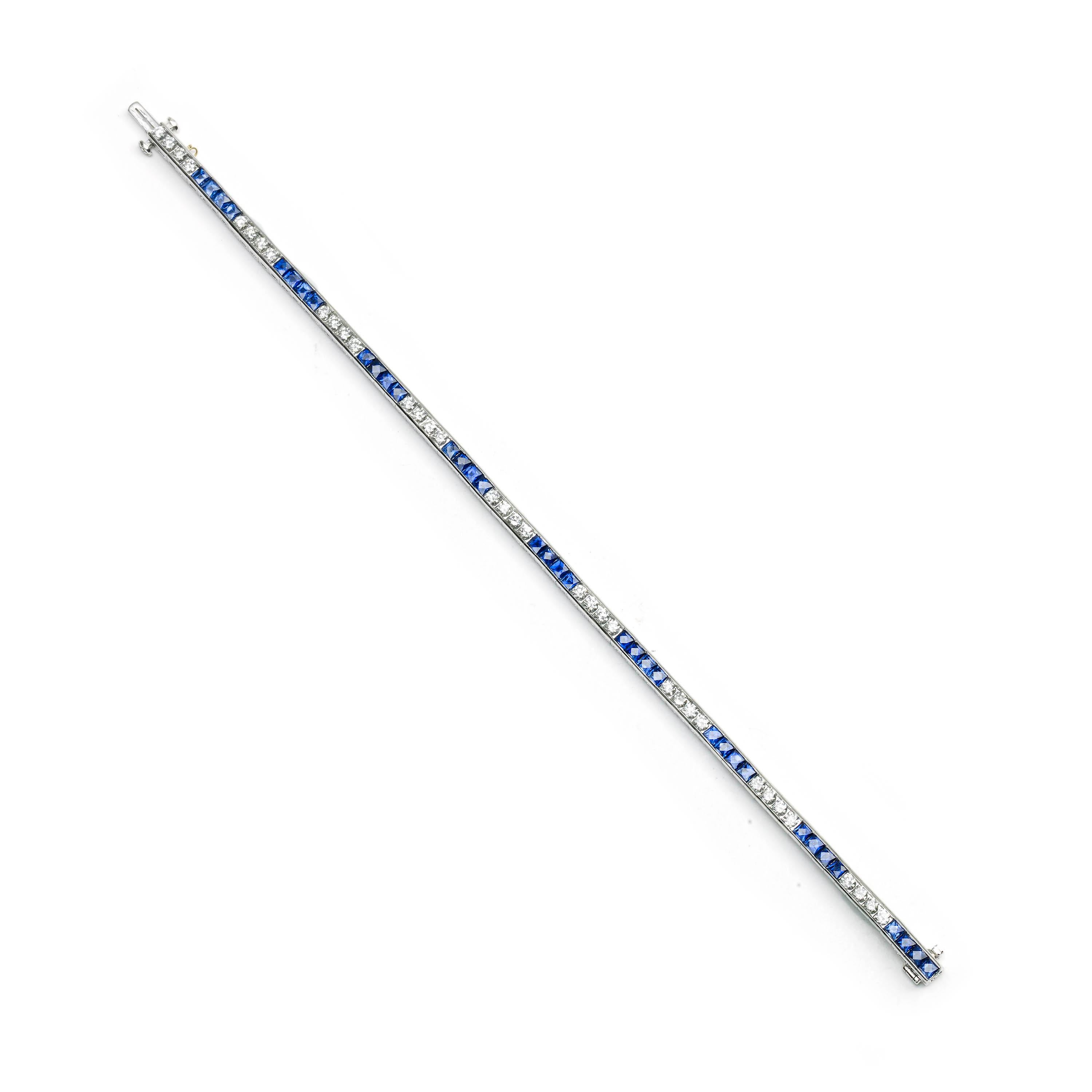 Women's or Men's Modern Sapphire Diamond and Platinum Line Bracelet For Sale