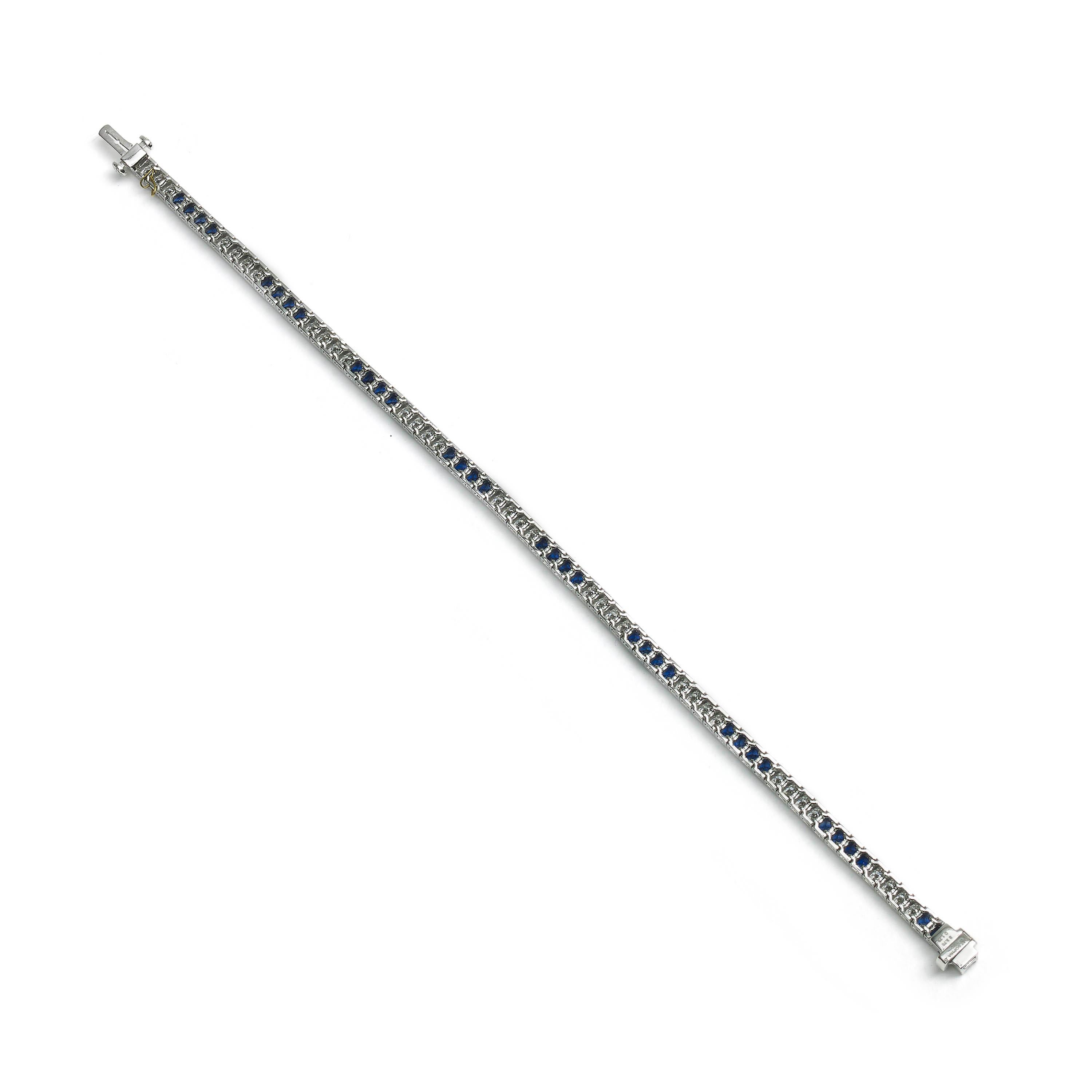 Modern Sapphire Diamond and Platinum Line Bracelet For Sale 1