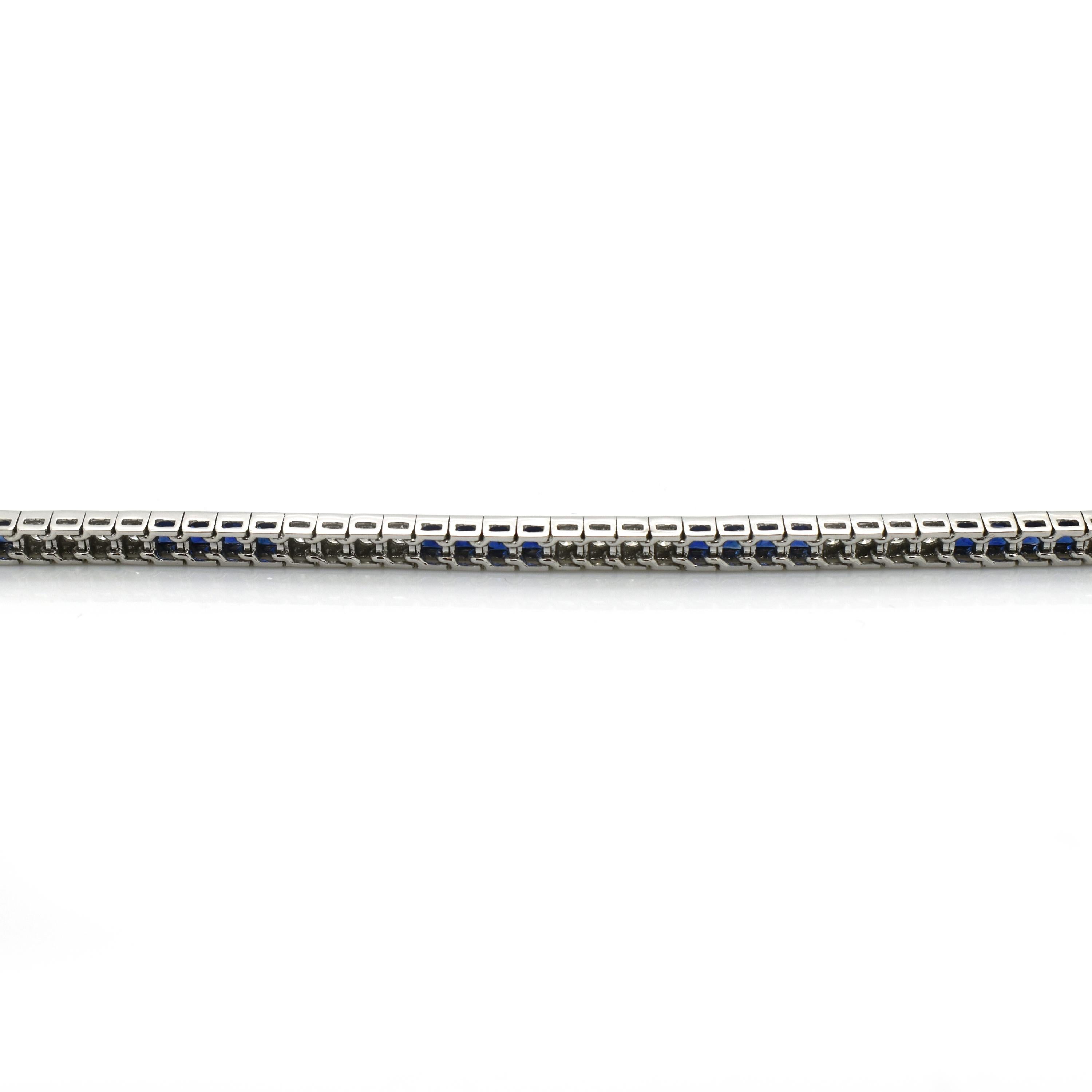 Modern Sapphire Diamond and Platinum Line Bracelet For Sale 4