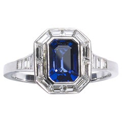 Modern Sapphire, Diamond and Platinum Mitre Set Ring Modern Sapphire, Diamond and Platinum Mitre Set Ring