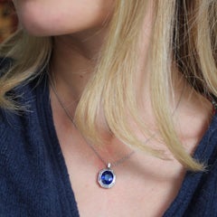 Modern Sapphire, Diamond and Platinum Pendant, 4.50 Carats