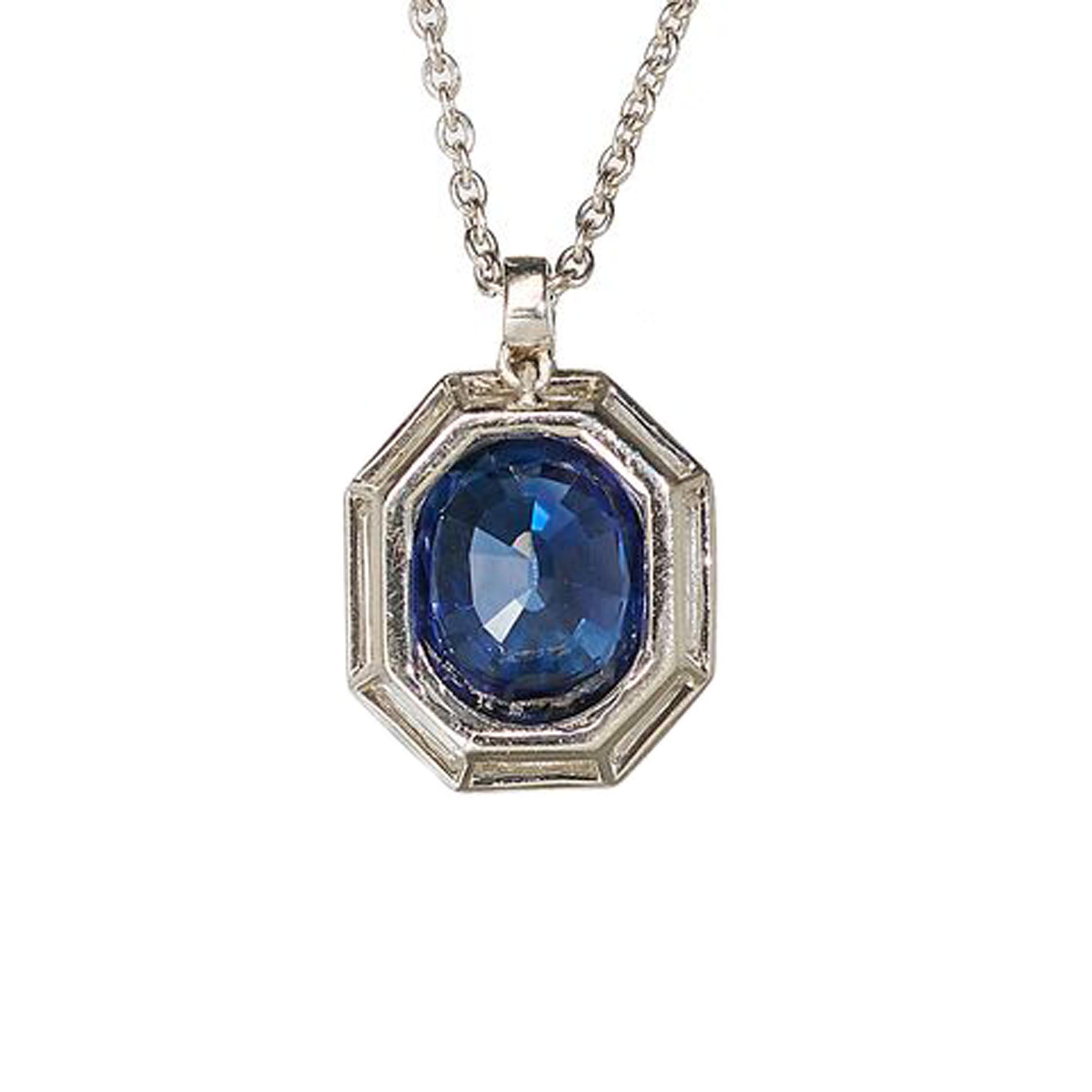 Women's or Men's Modern Sapphire Diamond and Platinum Pendant, 4.50 Carats For Sale