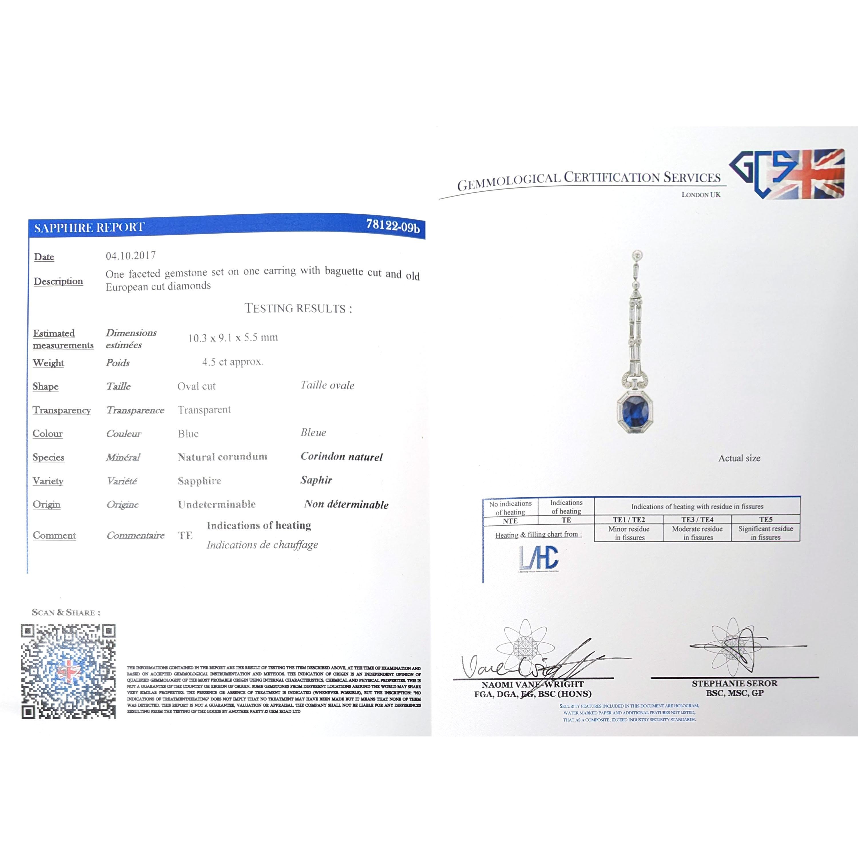 Pendentif moderne en saphir, diamant et platine, 4,50 carats en vente 1