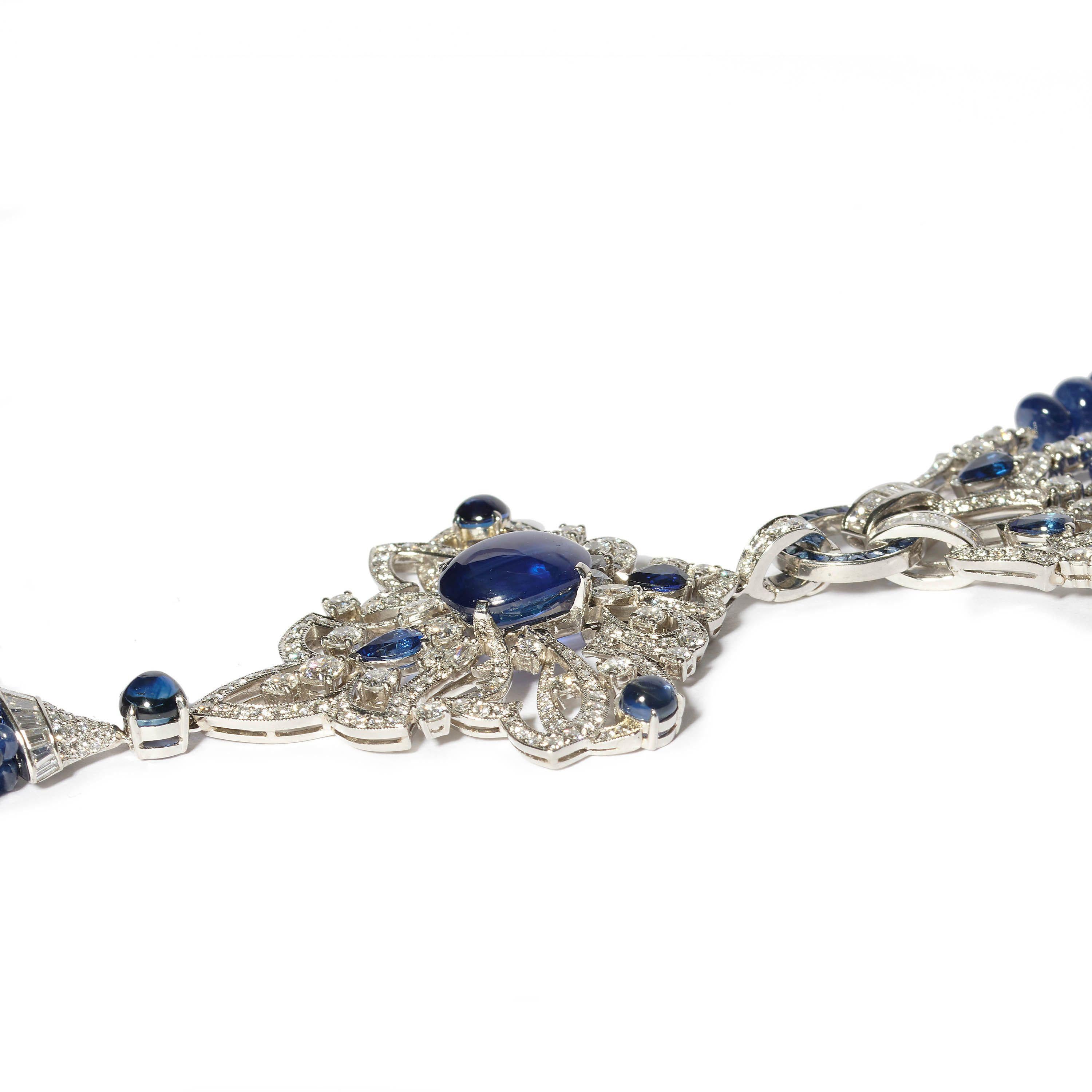 Women's Modern Sapphire, Diamond And Platinum Tassel Pendant Necklace
