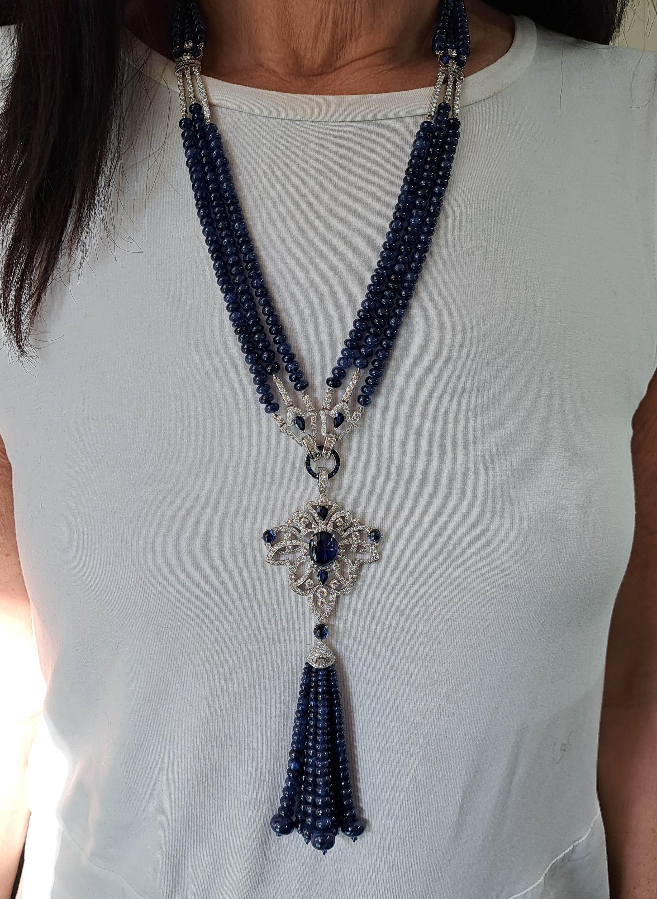 Modern Sapphire, Diamond And Platinum Tassel Pendant Necklace 1