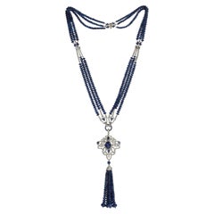 Modern Sapphire, Diamond And Platinum Tassel Pendant Necklace