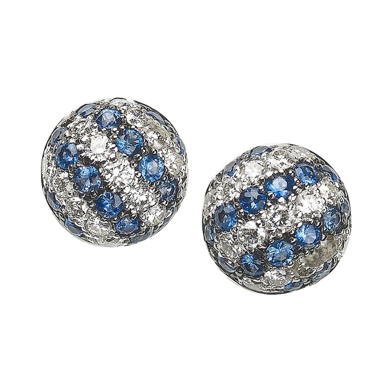 Modern Sapphire, Diamond And White Gold Stripe Earrings For Sale
