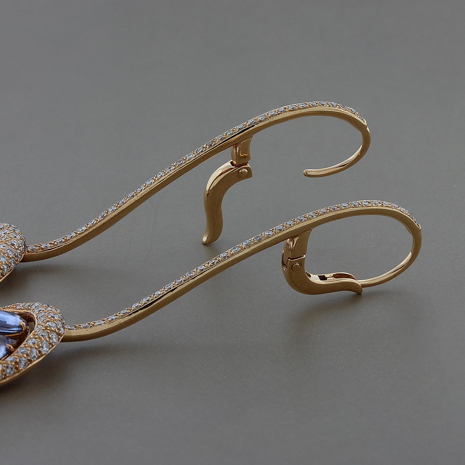 Moderne moderne Saphir-Diamant-Gold-Tropfen-Ohrringe (Rosenschliff) im Angebot