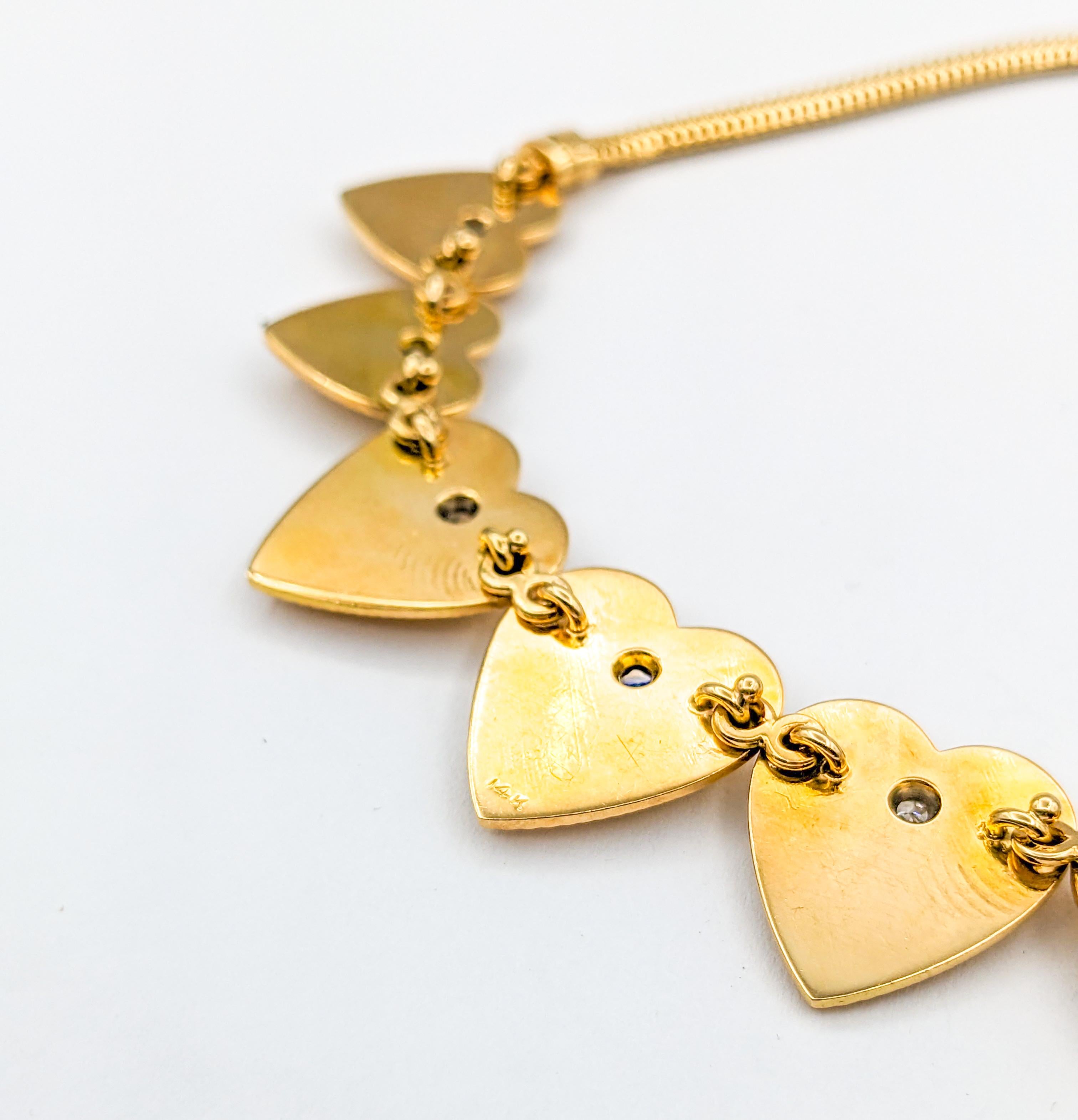 Women's or Men's Modern Sapphire & Diamond Graduated Heart Necklace For Sale