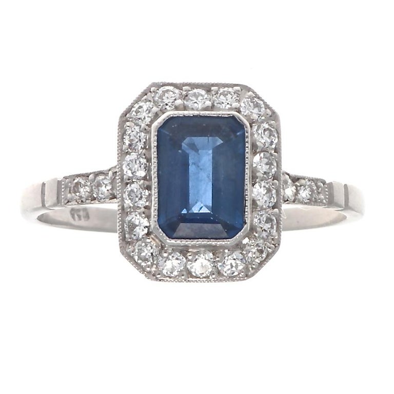 Modern Sapphire Diamond Platinum Engagement Ring For Sale at 1stDibs ...