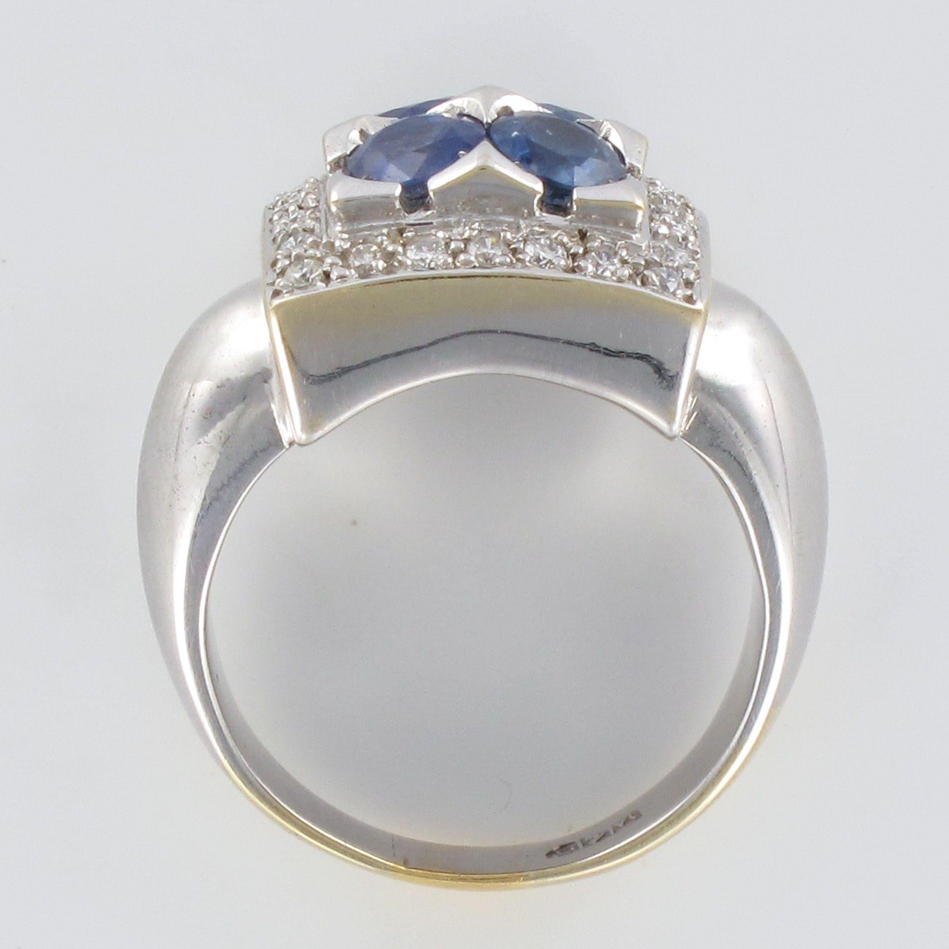 Modern Sapphire Diamond White Gold Square Ring 8