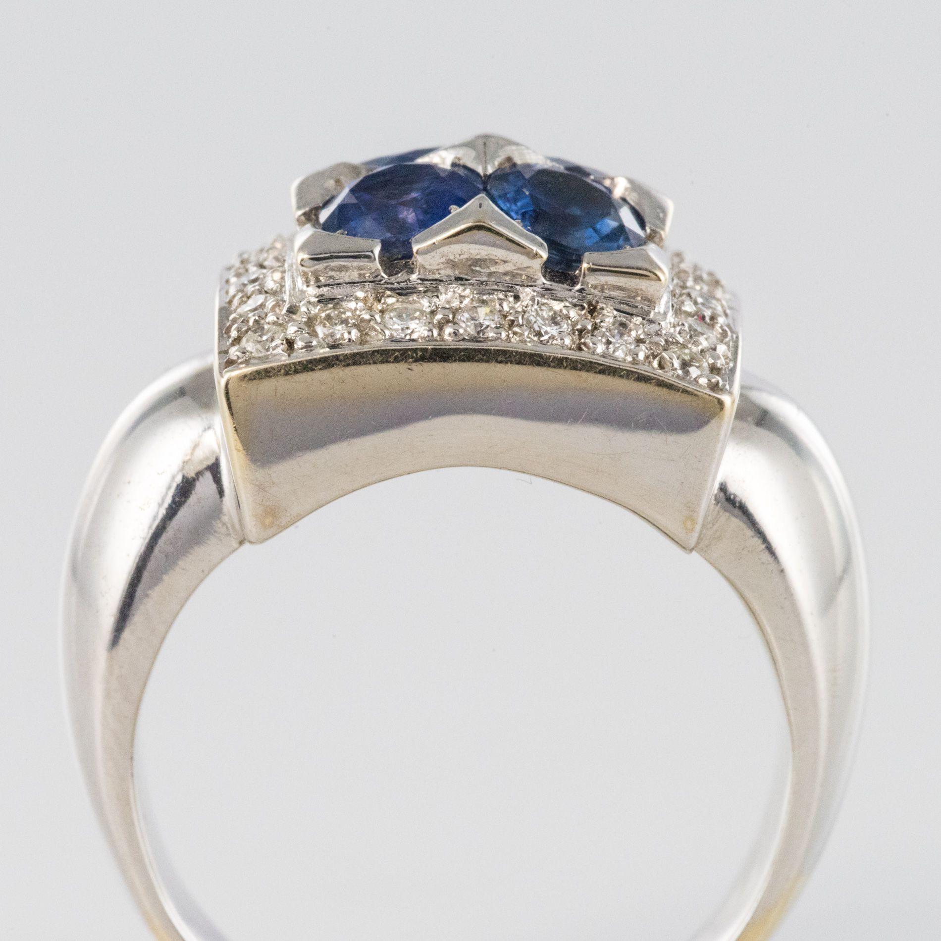 Women's Modern Sapphire Diamond White Gold Square Ring