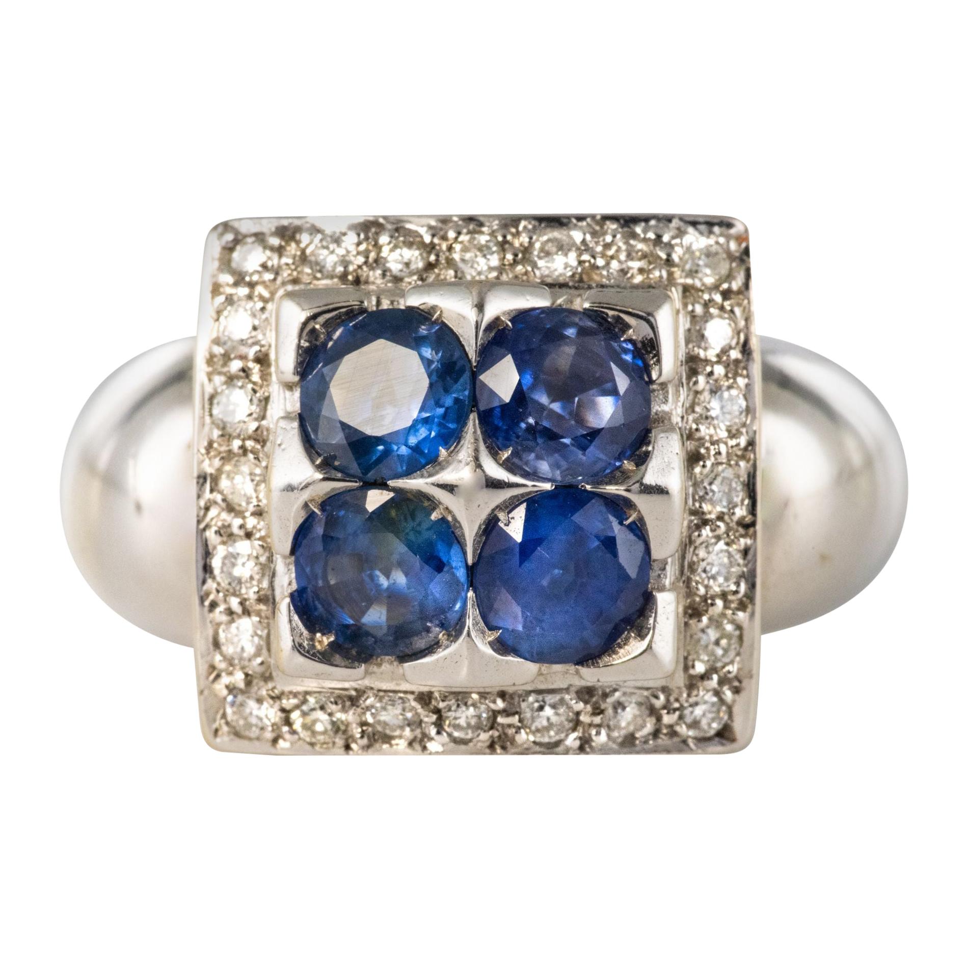 Ultra Modern Sapphire Diamond white gold Ring For Sale at 1stDibs