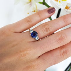 Modern Sapphire, Diamond, Yellow and White Gold Three Stone Ring, 1.93 Carats